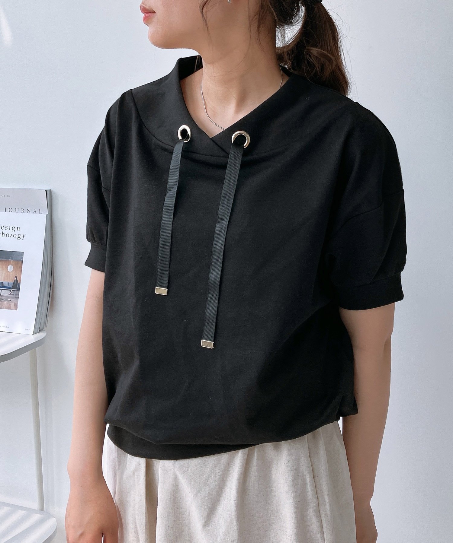 【SALE／33%OFF】AS KNOW AS plus ◎衿抜きデザイン半袖プルオーバー アズノゥアズプラス トップス カットソー・Tシャツ ブラック グレー ホワイト【送料無料】