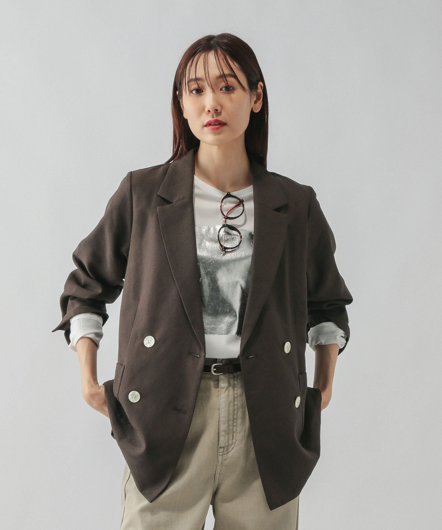 【SALE／50%OFF】GLOBAL WORK セミシアーダブルジャケット/580889 グローバルワーク ジャケット・アウター テーラードジャケット・ブレザー ブラウン ブラック stylife-15217257 Rakuten Fashion サンプル画像3