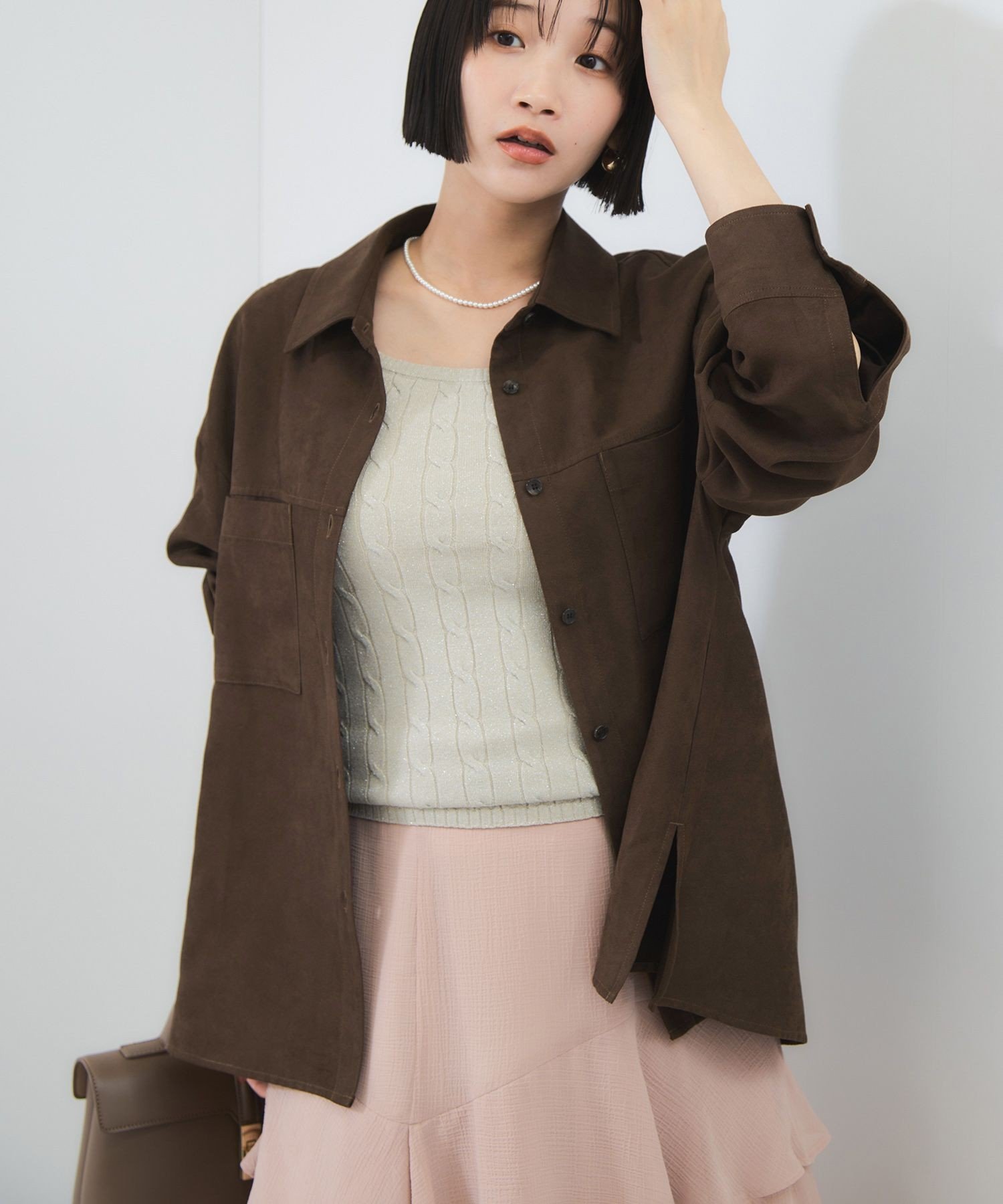 【SALE／20%OFF】VIS スエードライクロングスリーブシャツ ビス トップス シャツ・ブラウス ブラウン【..