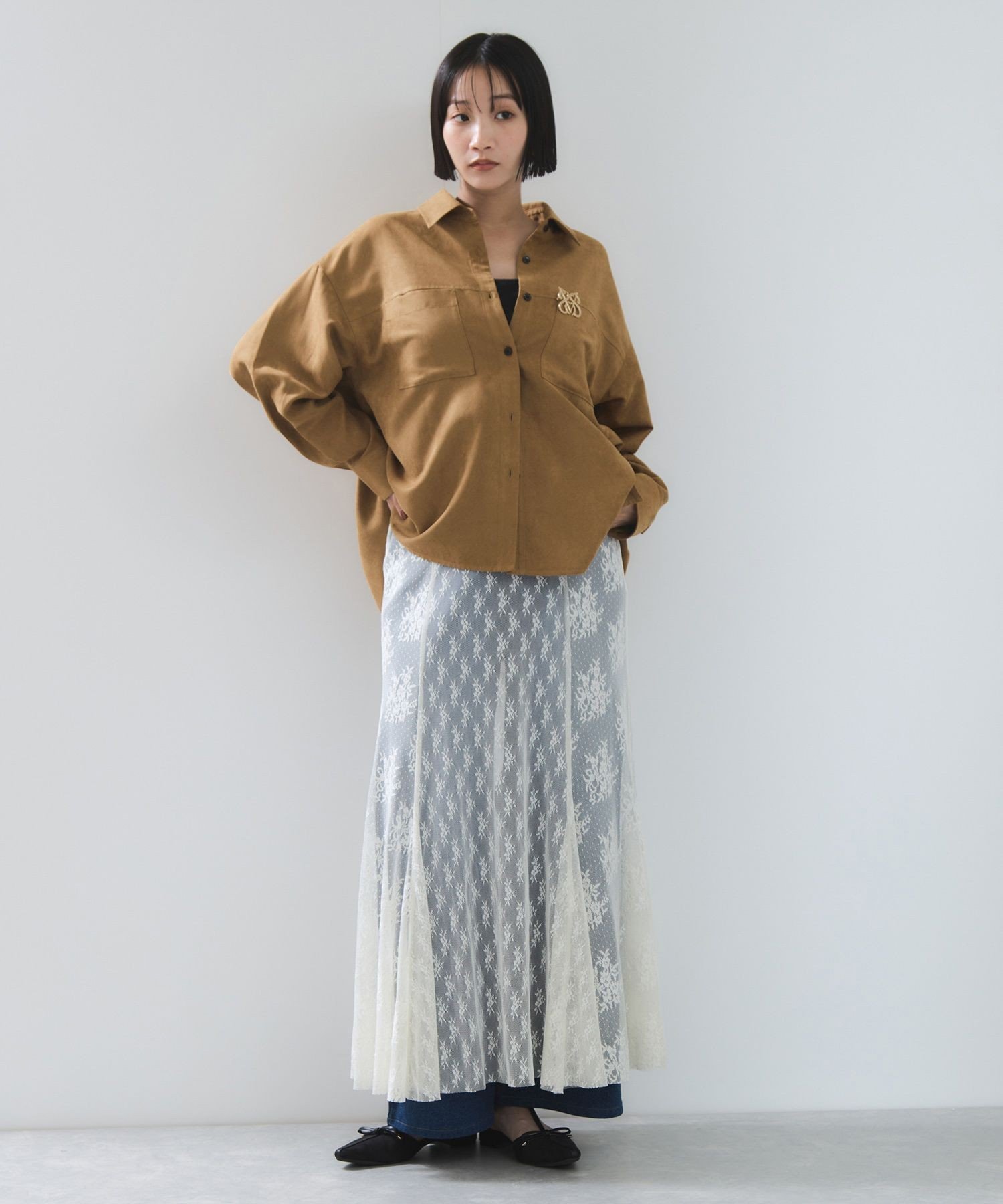 VIS スエードライクロングスリーブシャツ ビス トップス シャツ・ブラウス ブラウン