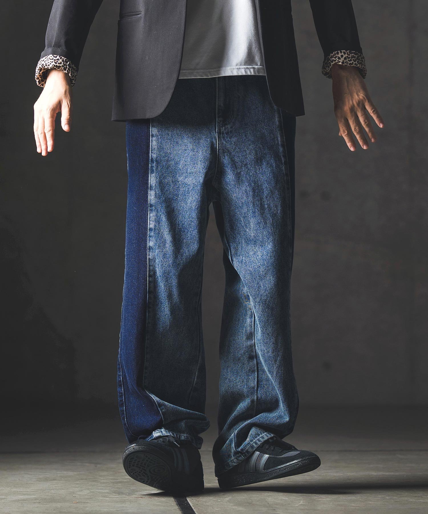 GLIMCLAP mp13874-Denim wide-leg trousers-Reconstructed design- デニムパンツ カンビオ パンツ その他のパンツ ネイビー【送料無料】