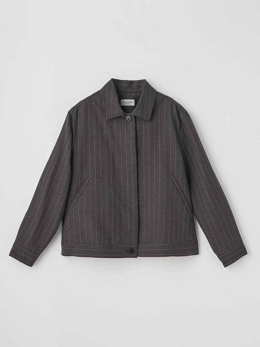 JOHN SMEDLEY ウール ストライプ比翼ブルゾン｜JM113 ジョンスメドレー ジャケット・アウター その他のジャケット・アウター グレー【送料無料】