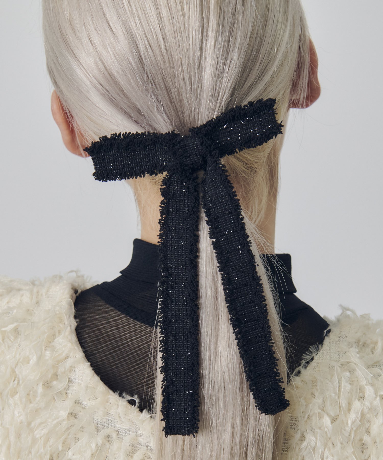GOLDY ツイード リボン バレッタ ゴールディ ヘアアクセサリー バレッタ・ヘアクリップ・ヘアピン ブラック ホワイト