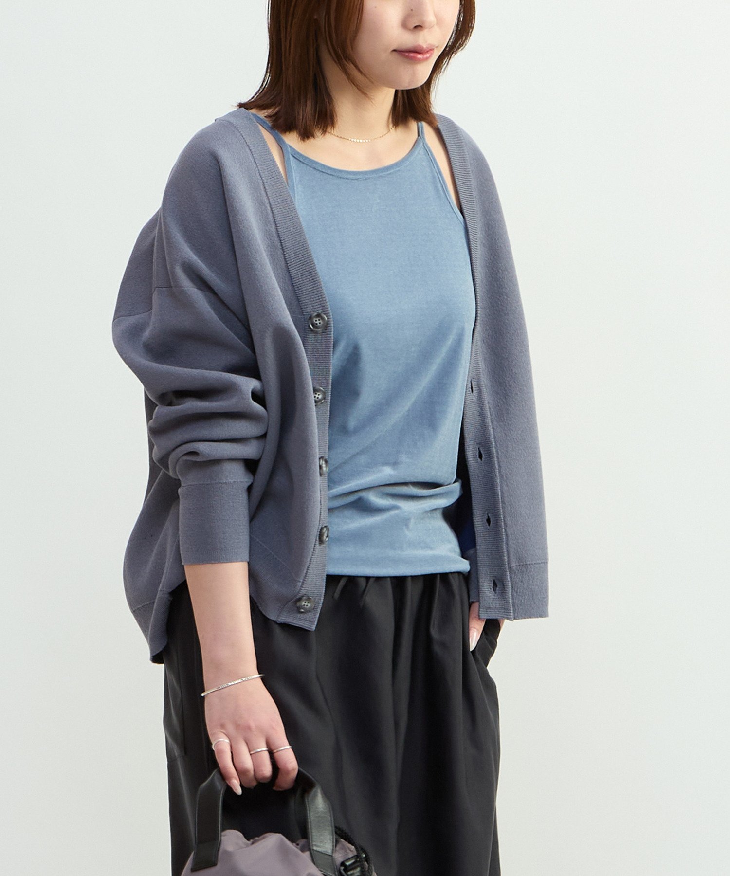 CONVERSE TOKYO WOMEN BACK LOGO SUMMER KNIT CARDIGAN コンバーストウキョウ トップス カーディガン グレー ブルー ブラック【送料無料】
