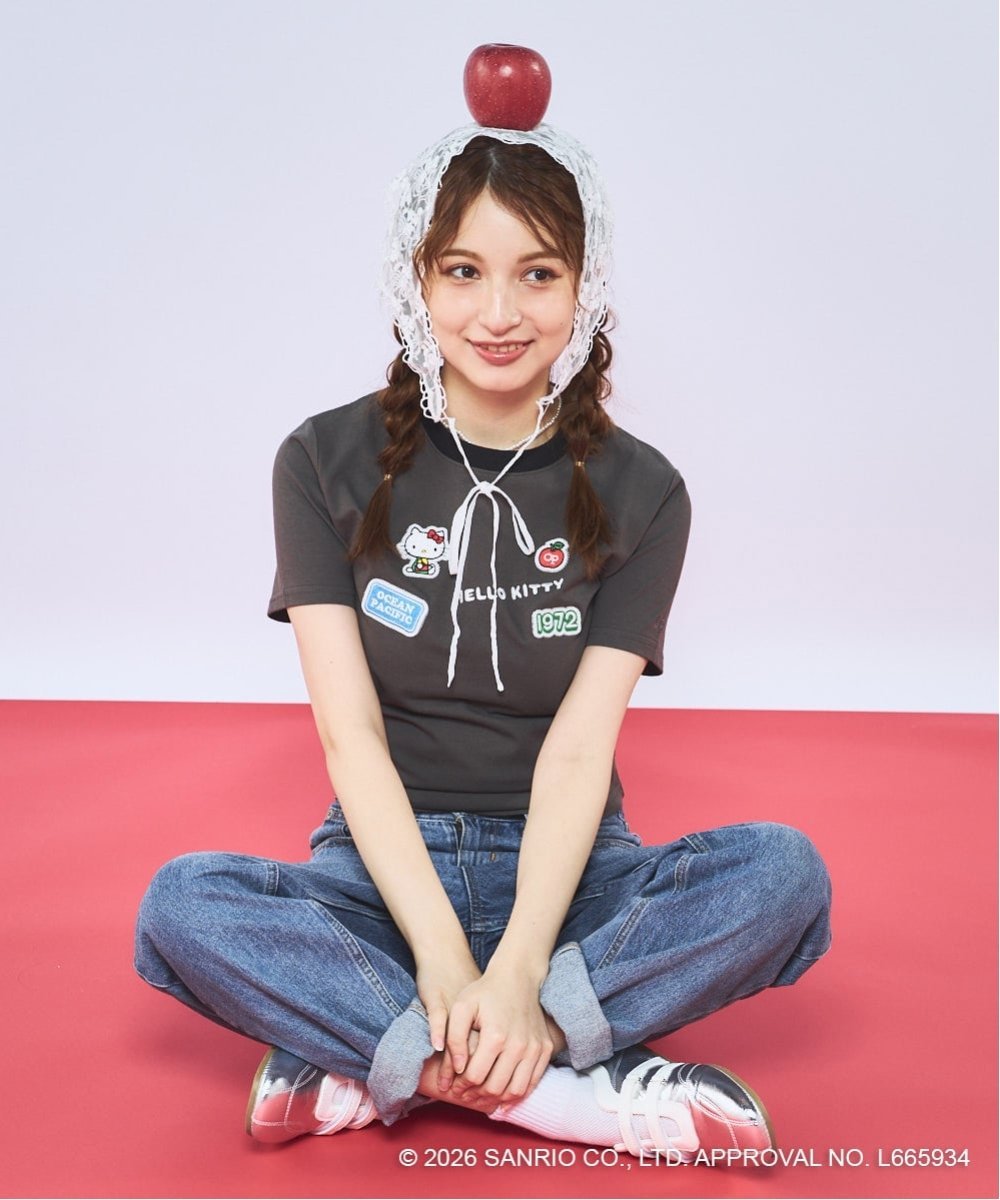 Ocean Pacific Ocean Pacific/(W)【Ocean Pacific】ハローキティ/ワッペンリンガー オーシャンパシフィック トップス カットソー・Tシャツ ブルー グレー ホワイト