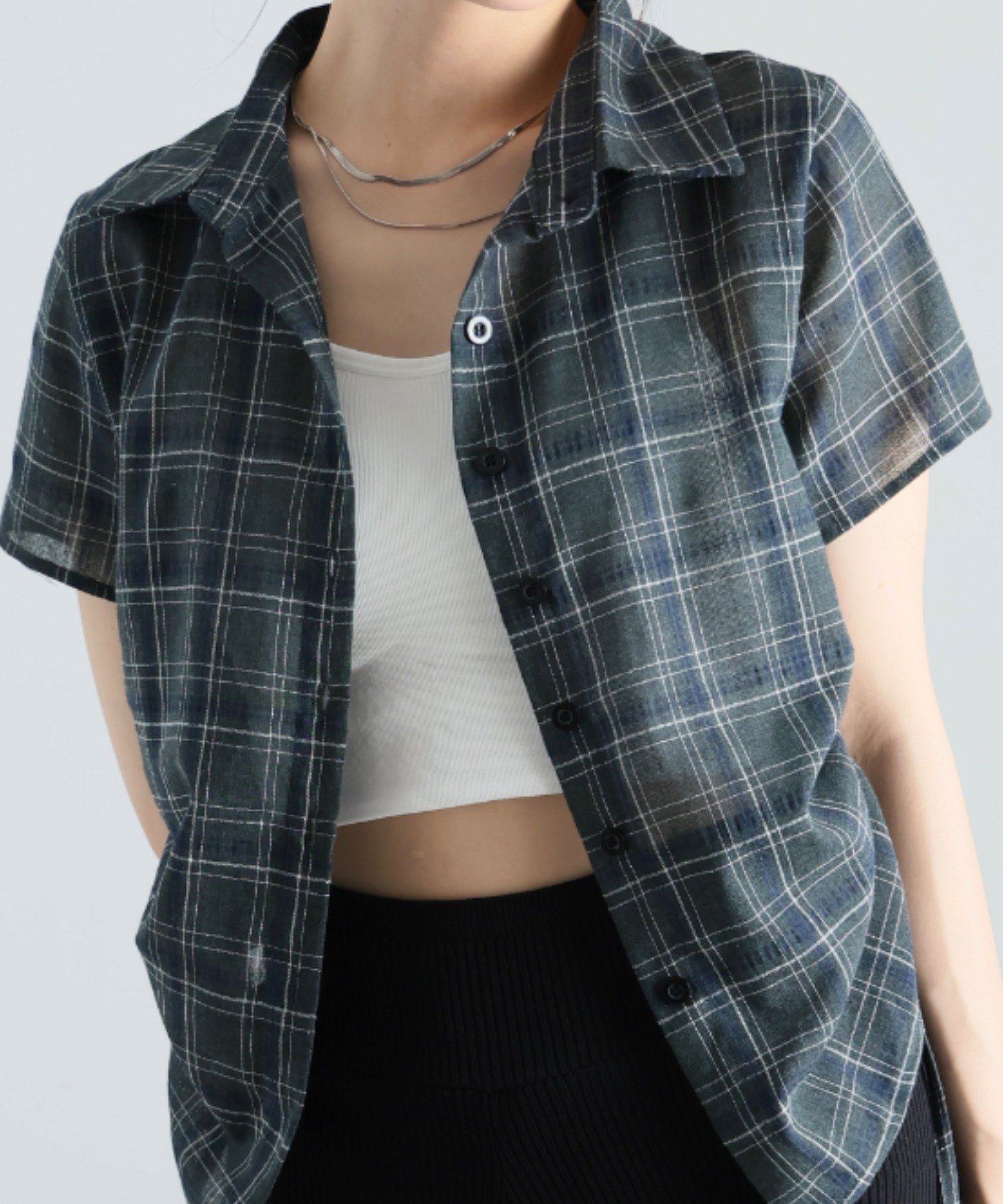 Doula Doula サイドシャーリングチェックシャツ ドゥーラ ドゥーラ トップス カットソー・Tシャツ ネイビー ホワイト ブラック グリーン