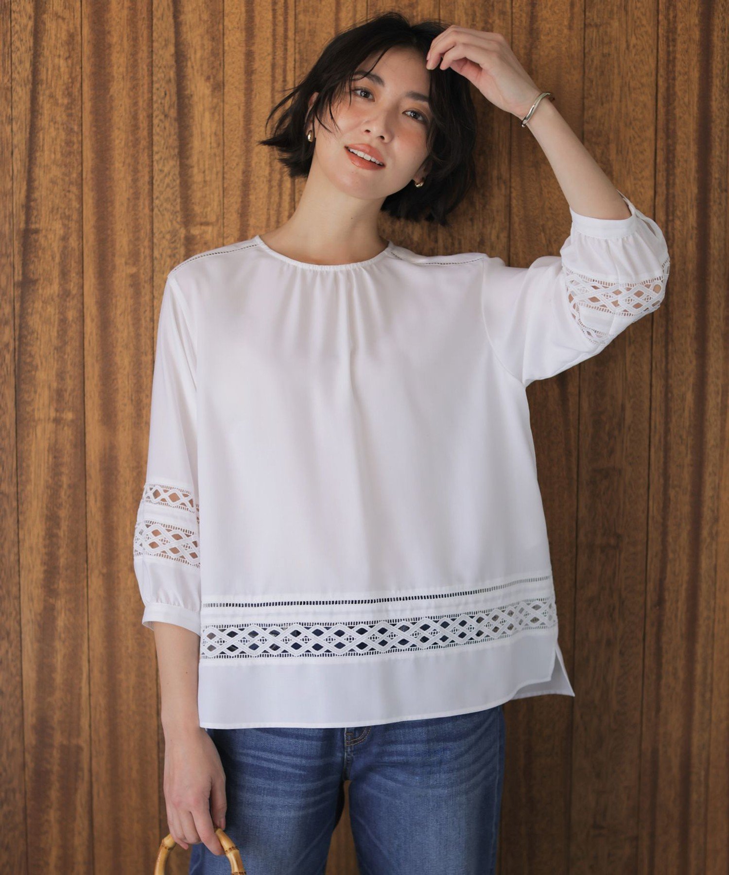 J.PRESS LADIES L 【一枚で着映え・セット着用可】スパンソフトクロス刺繍 ブラウス ジェイプレス トップス シャツ・ブラウス ホワイト ネイビー イエロー