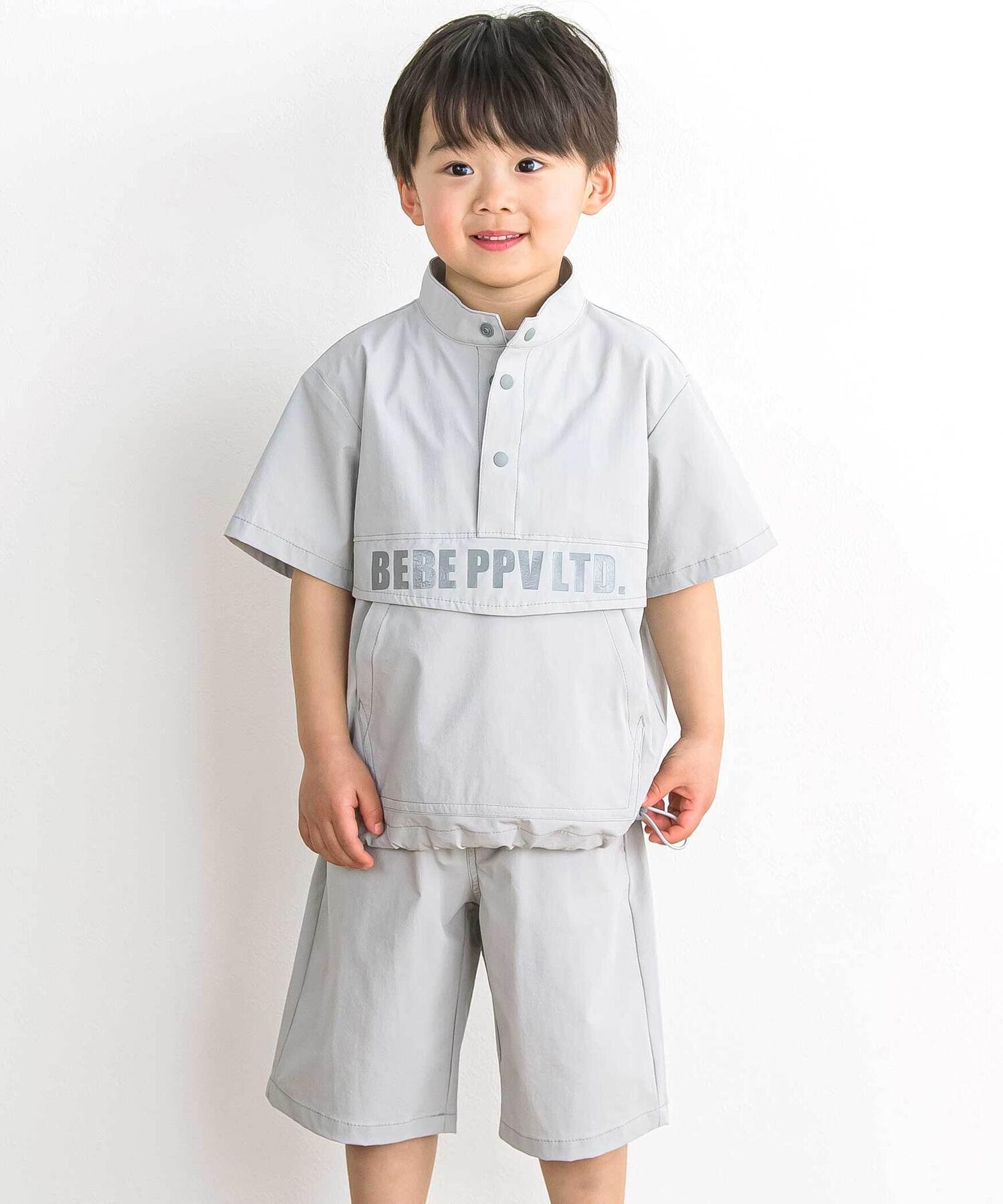 BeBe Petits Pois Vert タフタアノラックデザイントップス&ハーフパンツ セット(95~150cm) ベベ オンライン ストア トップス その他のトップス グレー ネイビー