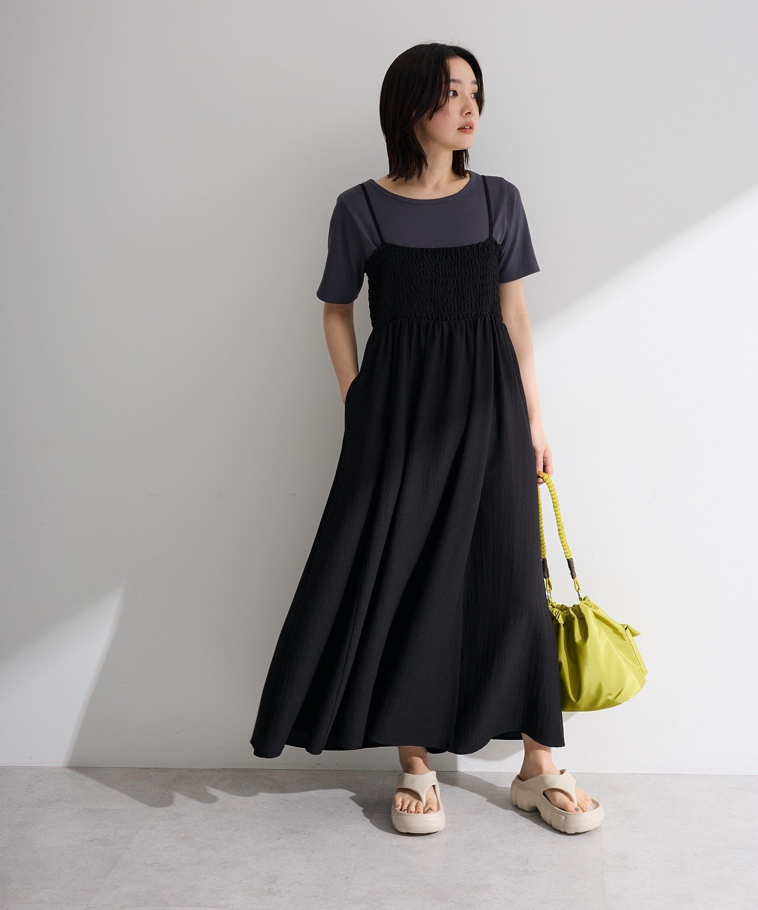 【SALE／50 OFF】Green Parks サッカーキャミワンピース グリーンパークス ワンピース ドレス ワンピース ブラック ブラウン グリーン