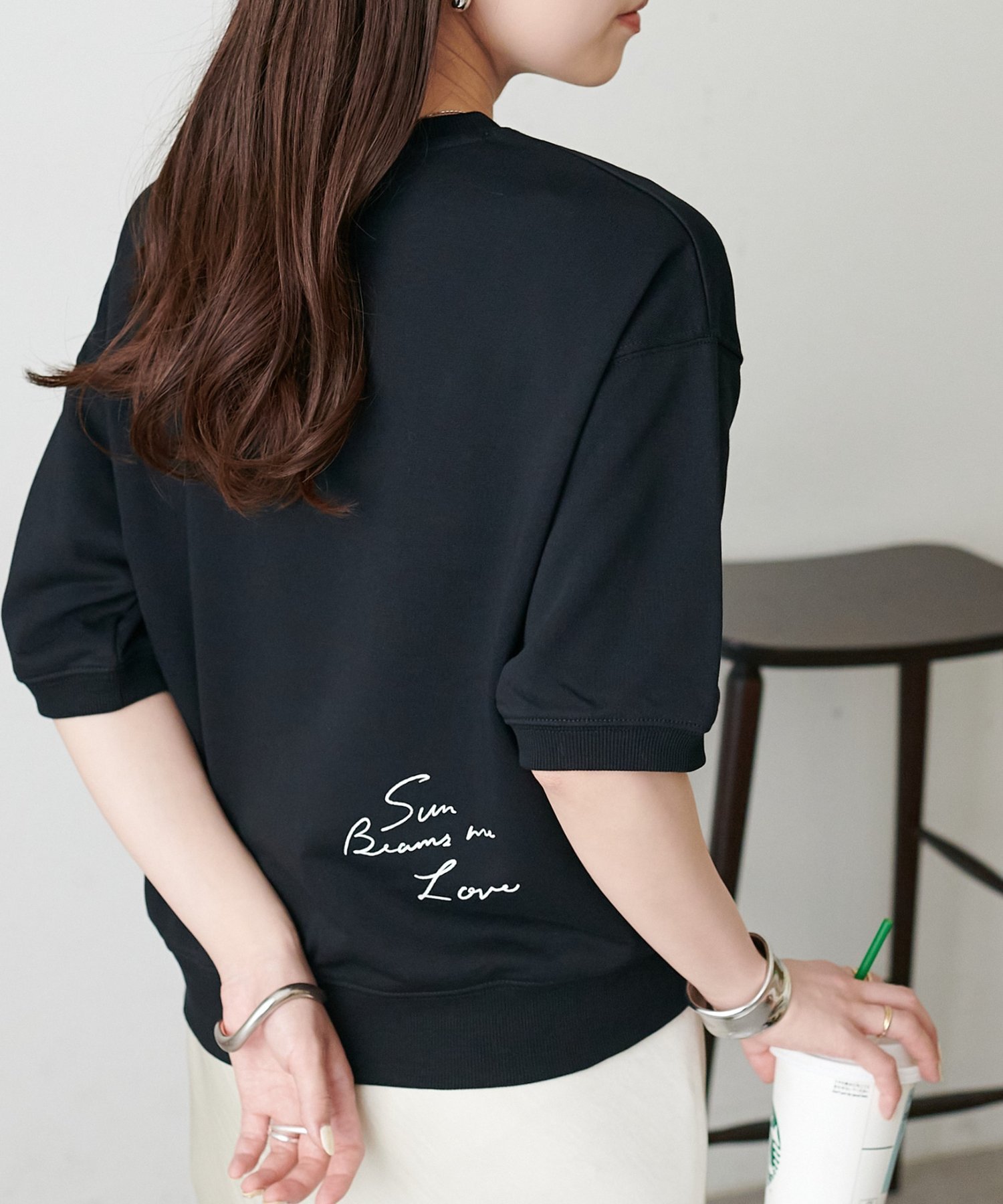 ミニ裏毛ロゴ半袖スウェット ディスコート トップス カットソー・Tシャツ ブラック ホワイト グレー