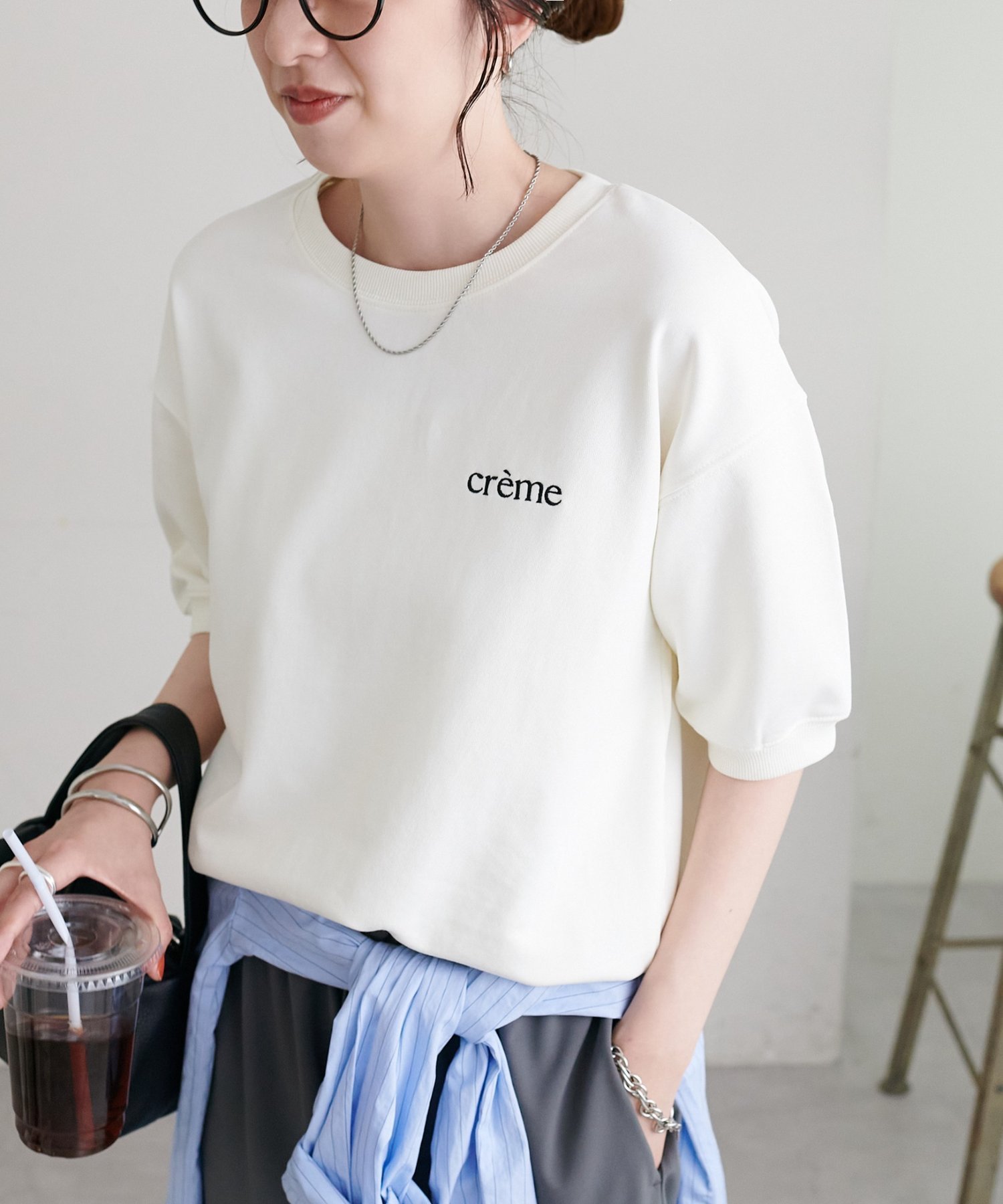 ミニ裏毛ロゴ半袖スウェット ディスコート トップス カットソー・Tシャツ ブラック ホワイト グレー