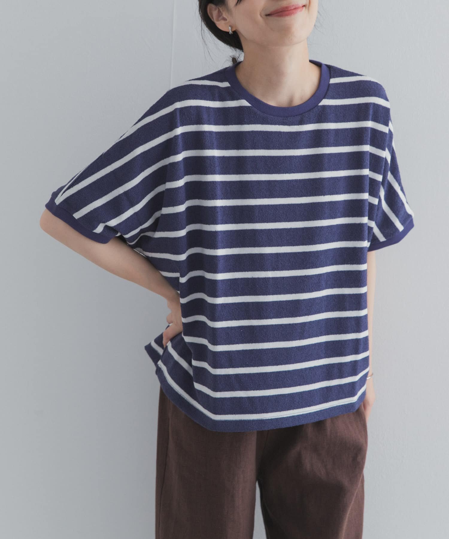 【SALE／60%OFF】URBAN RESEARCH DOORS ブークレボーダープルオーバー アーバンリサーチドアーズ トップス カットソー・Tシャツ ブルー ホワイト