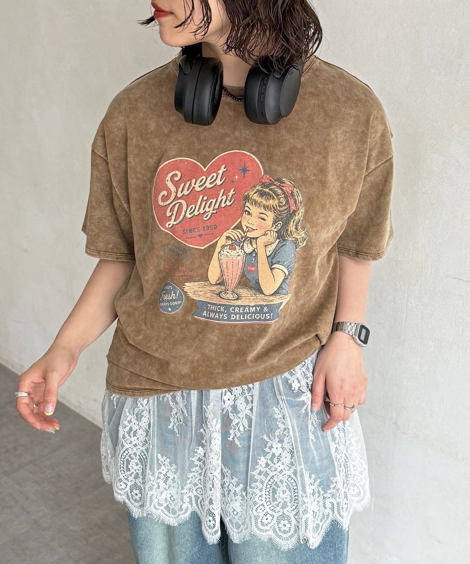 パウダー半袖T シーピーシーエム トップス カットソー・Tシャツ イエロー ピンク ネイビー ベージュ ホワイト グレー