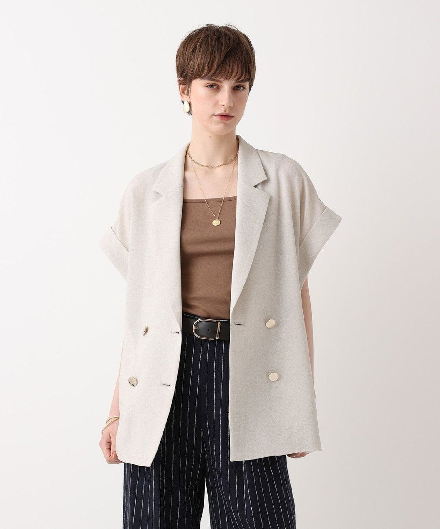 allureville ◇スラブメッシュフレンチスリーブジャケット アルアバイル ジャケット・アウター テーラードジャケット・ブレザー ベージュ ネイビー【送料無料】