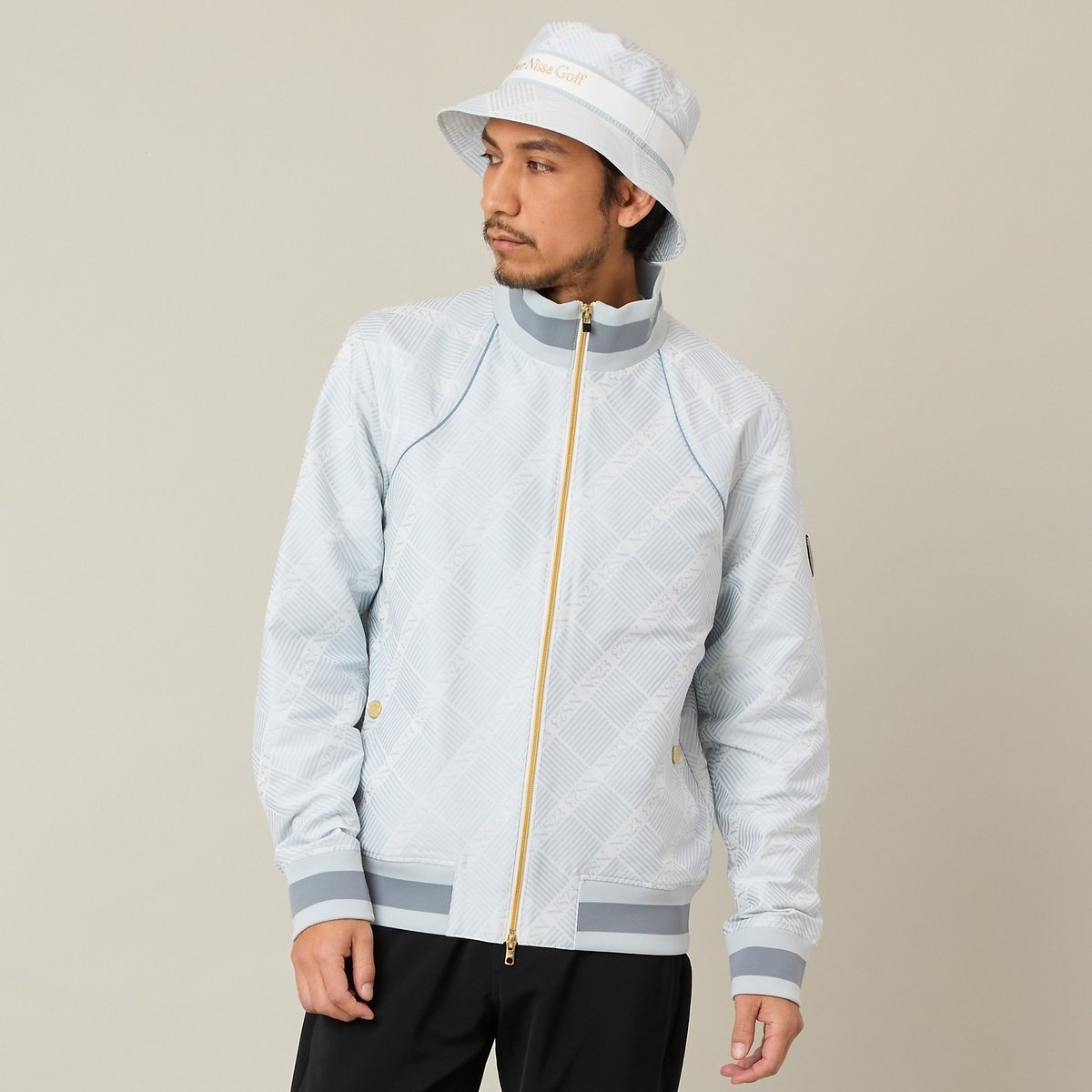 NS23 par Nissa Golf 【Men's】【雑誌掲載】米沢織ジャカードブルゾン エヌエス23・パー・ニッサゴルフ ジャケット・アウター ブルゾン・ジャンパー ブラック ホワイト
