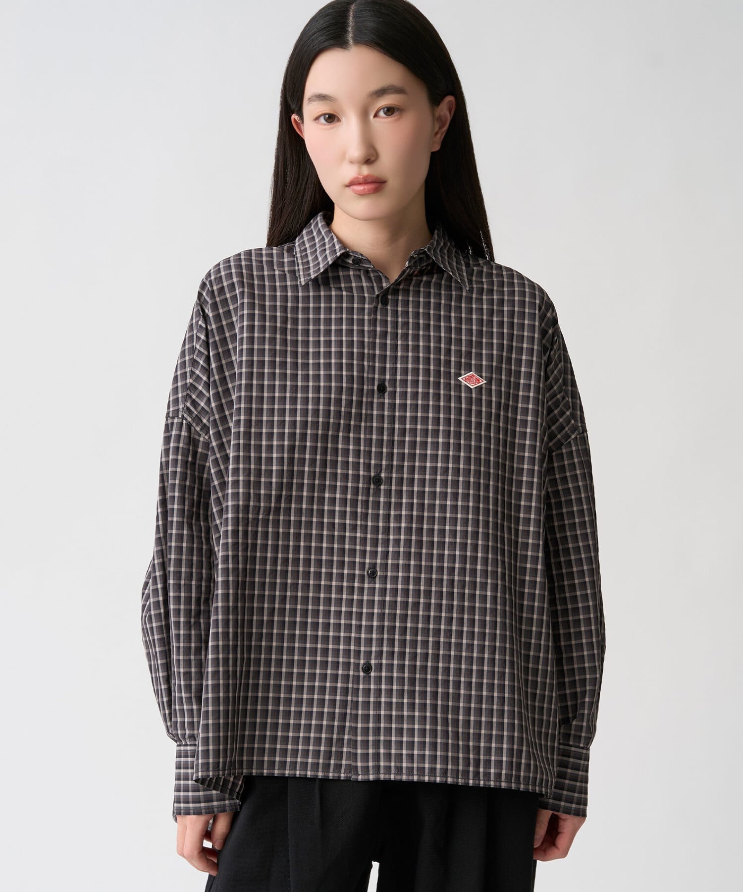 Bshop DANTON ｜ ナイロンタフタ レギュラーカラー長袖シャツ WOMEN ビショップ トップス シャツ・ブラウス ブラウン ブラック