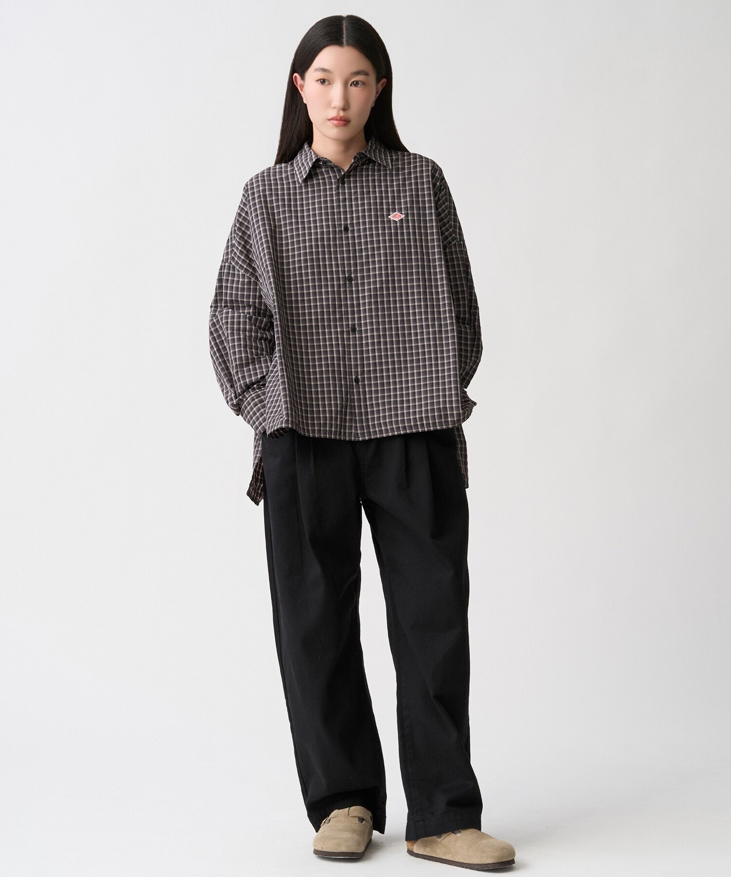 Bshop DANTON ｜ ナイロンタフタ レギュラーカラー長袖シャツ WOMEN ビショップ トップス シャツ・ブラウス ブラウン ブラック