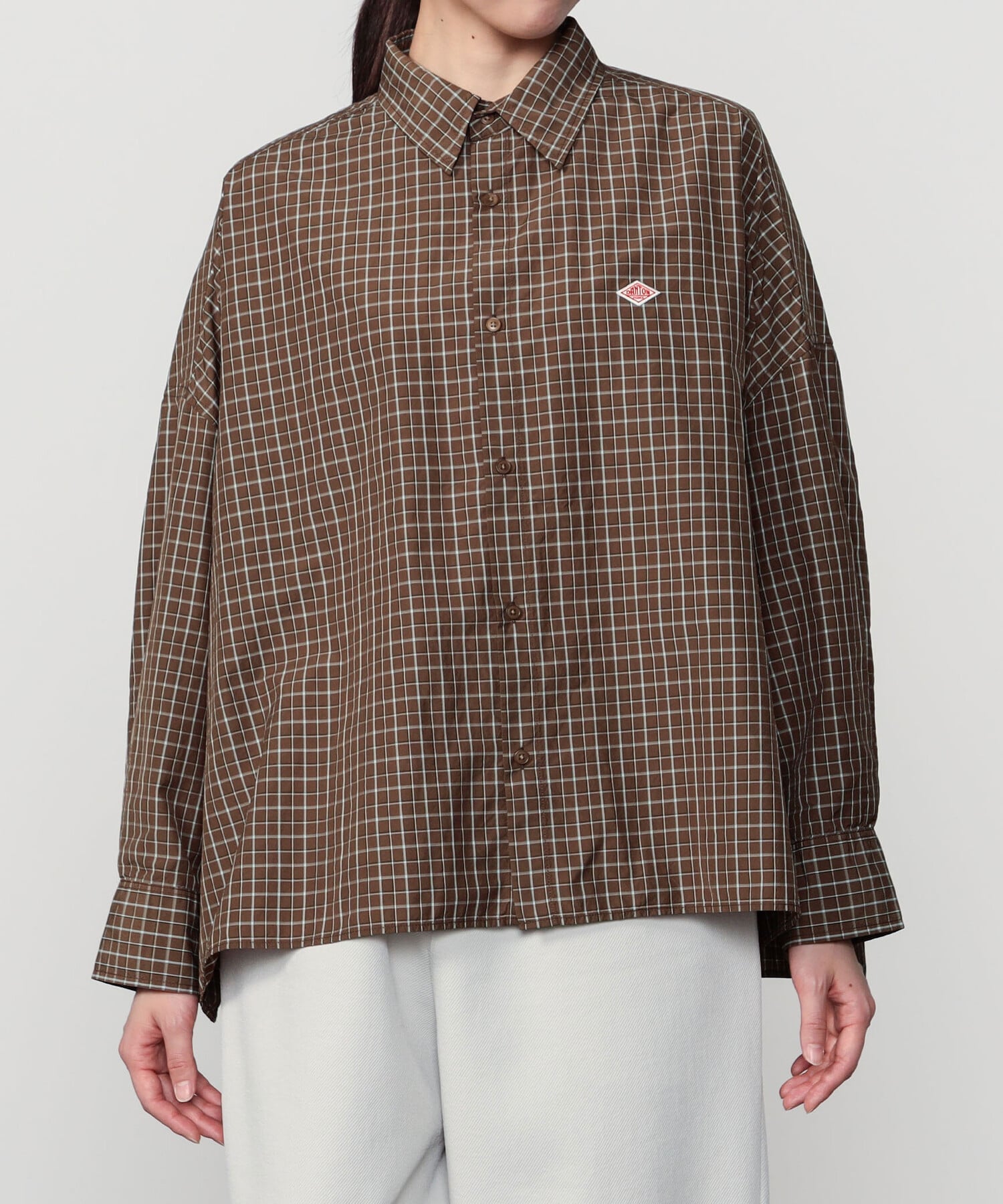 Bshop DANTON ｜ ナイロンタフタ レギュラーカラー長袖シャツ WOMEN ビショップ トップス シャツ・ブラウス ブラウン ブラック