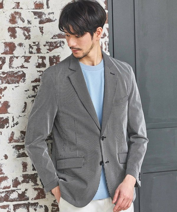 【SALE／60%OFF】UNION STATION シルケットストライプジャガードテーラードジャケット メンズ ビギ ジャケット・アウター テーラードジャケット・ブレザー ネイビー ブラック【送料無料】