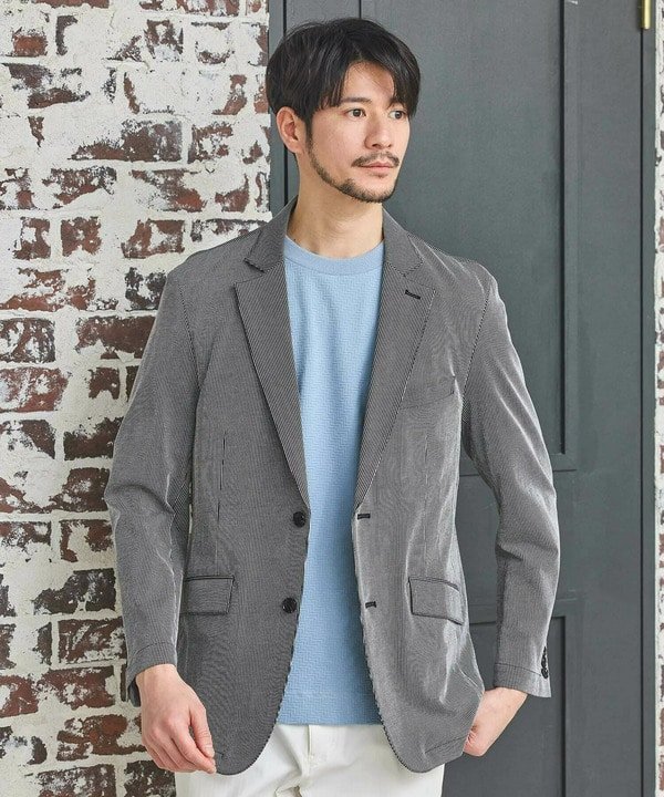 【SALE／60%OFF】UNION STATION シルケットストライプジャガードテーラードジャケット メンズ ビギ ジャケット・アウター テーラードジャケット・ブレザー ネイビー ブラック【送料無料】