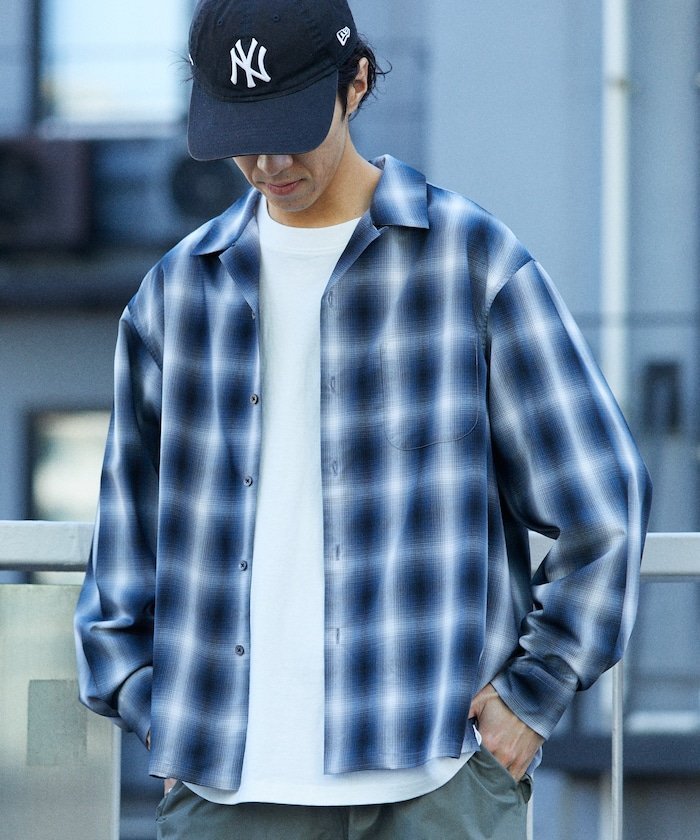 【SALE／10 OFF】FREAK 039 S STORE NEW LOOSE FIT OMBRE CHECK SHIRT LS フリークスストア トップス シャツ ブラウス ブラック ブラウン ブルー【送料無料】