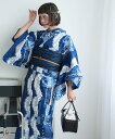 Nico@ntique ニコアンティーク セパレート 二部式浴衣3点セット スカラップ雲取 ブルー ウタタネ 着物・浴衣・和装小物 浴衣 ブルー【送料無料】