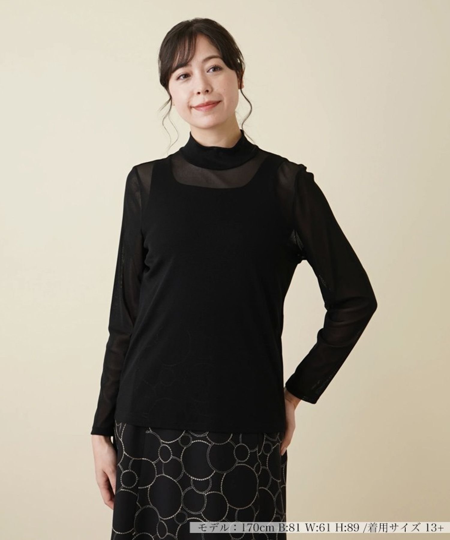 Leilian PLUS HOUSE 【店頭人気】シアーハイネックカットソー レリアン プラスハウス トップス カットソー・Tシャツ ブラック