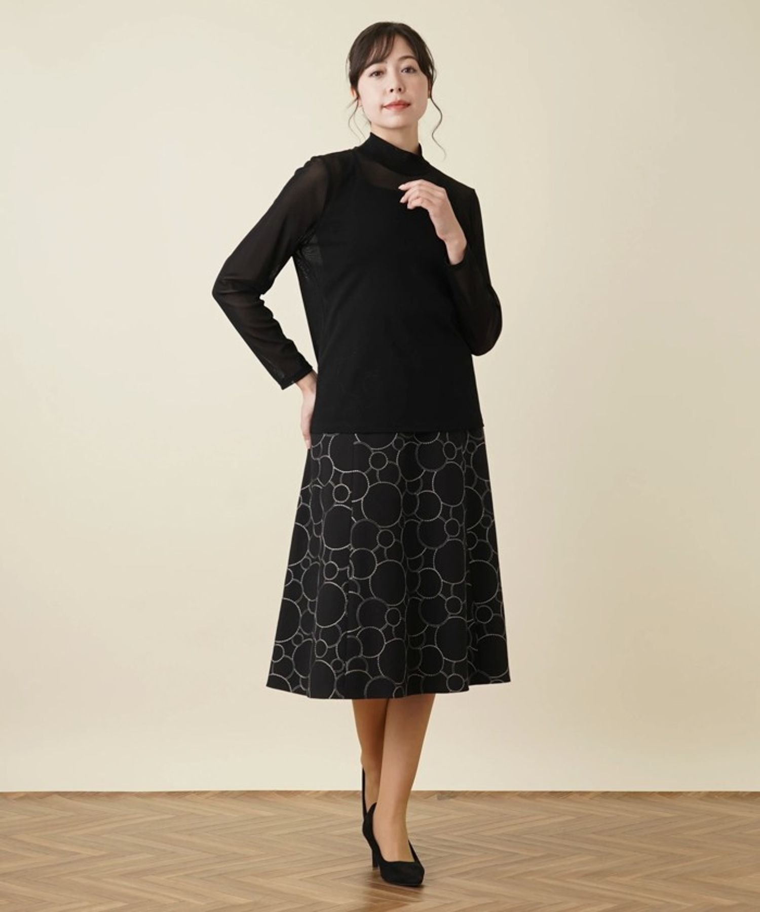 Leilian PLUS HOUSE 【店頭人気】シアーハイネックカットソー レリアン プラスハウス トップス カットソー・Tシャツ ブラック