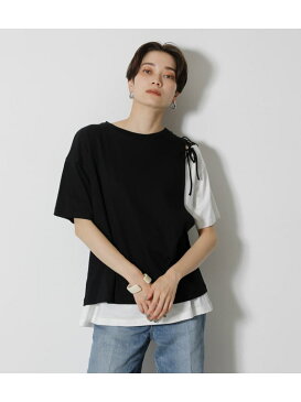 【SALE／37%OFF】AZUL by moussy LACE-UP LAYER TOPS アズールバイマウジー カットソー Tシャツ ブラック グリーン ホワイト