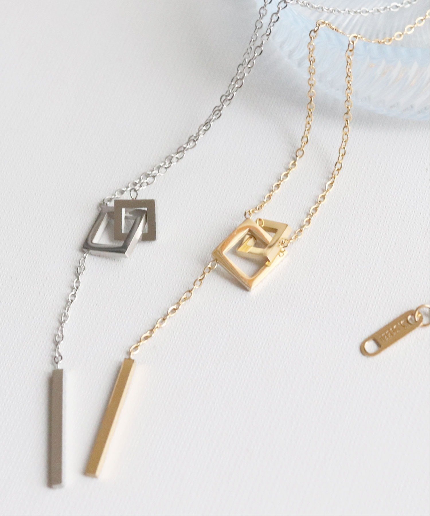 florist 金属アレルギー対応チタンダブルスクエア×スティックネックレス フローリスト アクセサリー・腕時計 ネックレス シルバー ゴールド