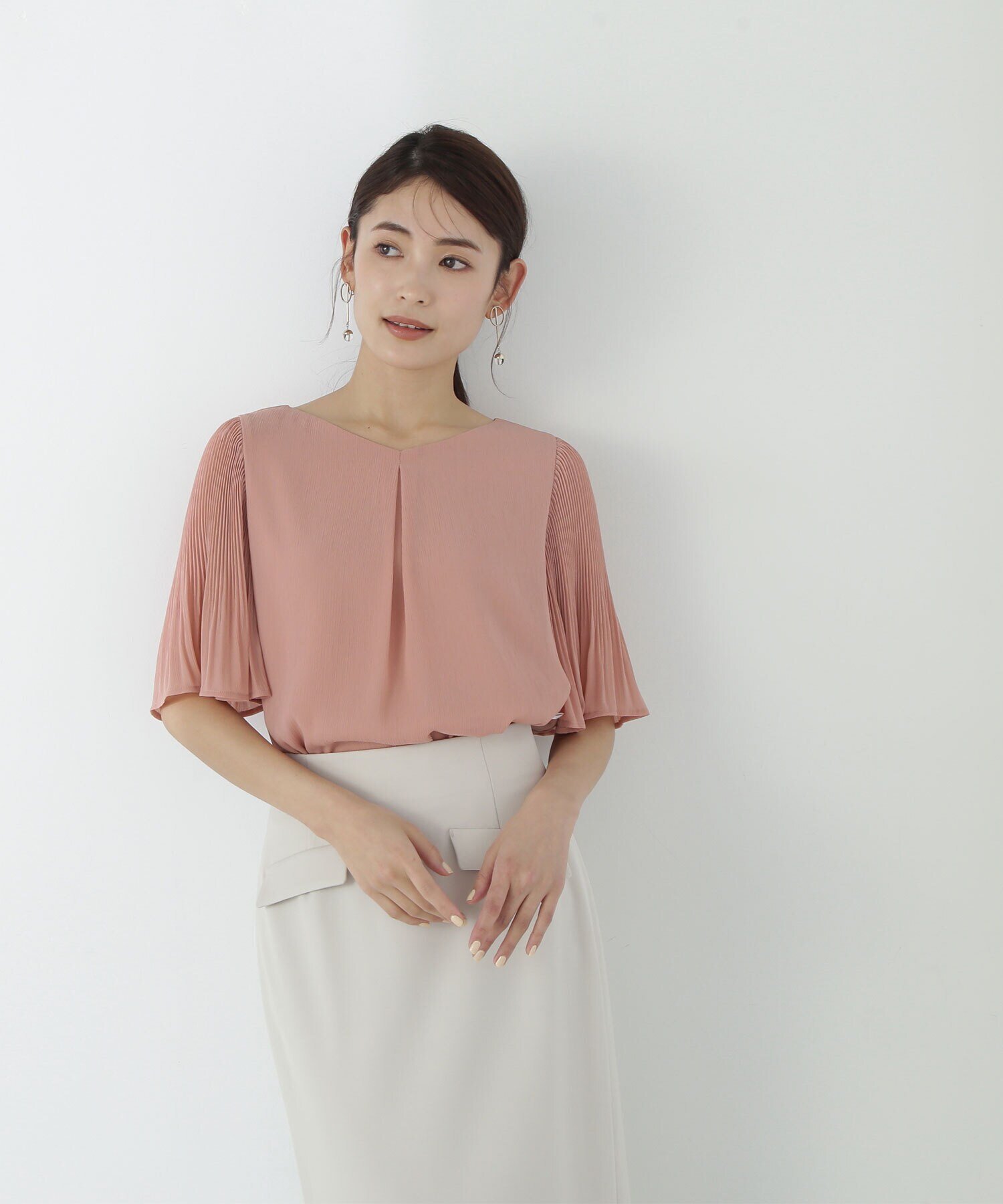 NATURAL BEAUTY BASIC フレアスリーブ楊柳ブラウス ナチュラルビューティベーシック トップス シャツ・ブラウス ピンク ホワイト ブルー【送料無料】のサムネイル
