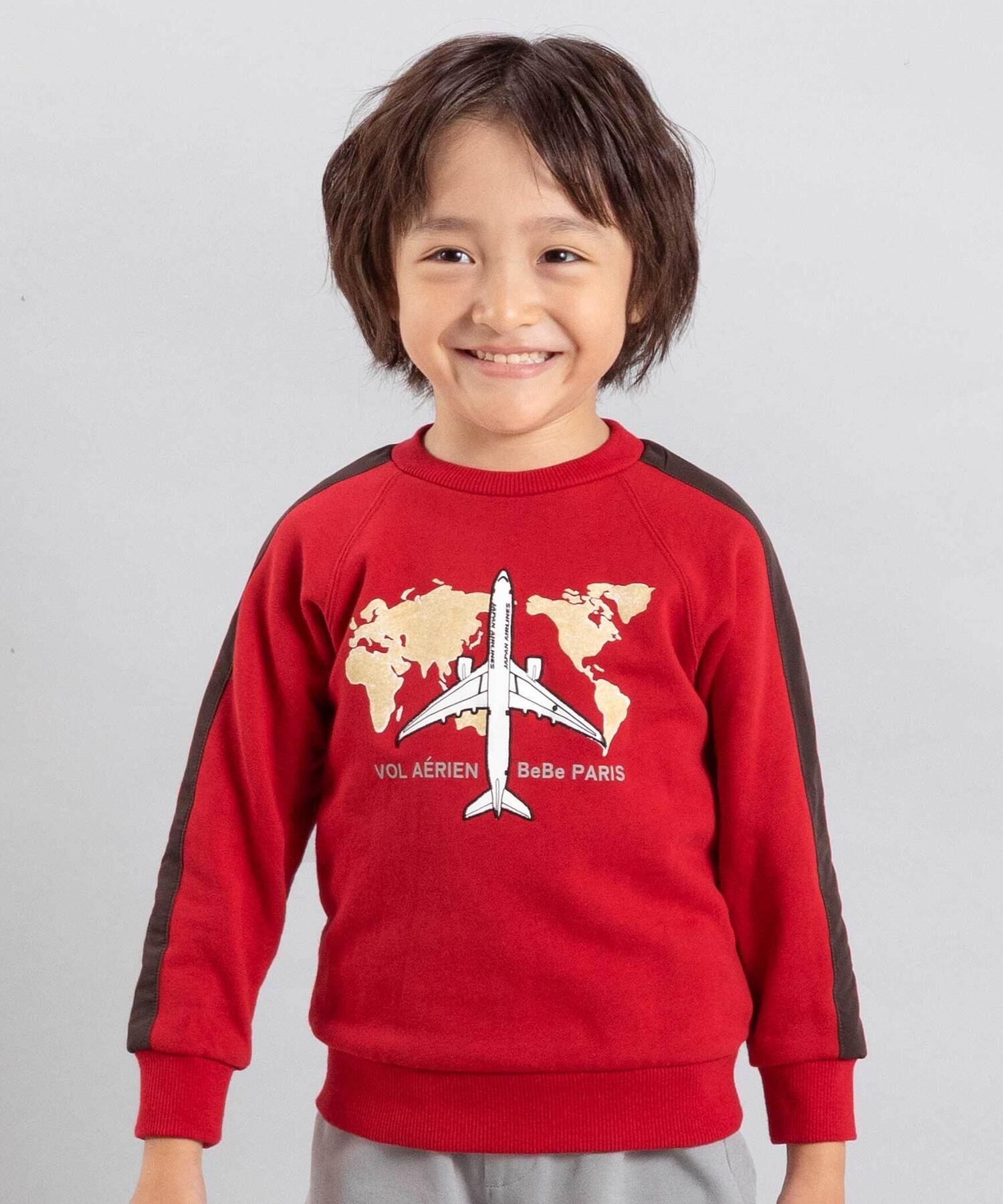 BeBe 【JALコラボ】飛行機刺しゅう袖切り替えラグラントレーナー(90~130cm) ベベ オンライン ストア トップス スウェット・トレーナー レッド ネイビー【送料無料】のサムネイル