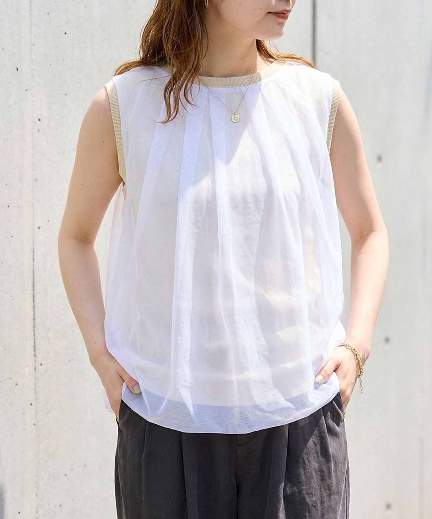 Rouge vif la cle 【一部店舗限定】チュールレイヤードニットトップス ルージュ・ヴィフ ラクレ トップス ニット グレー ホワイト