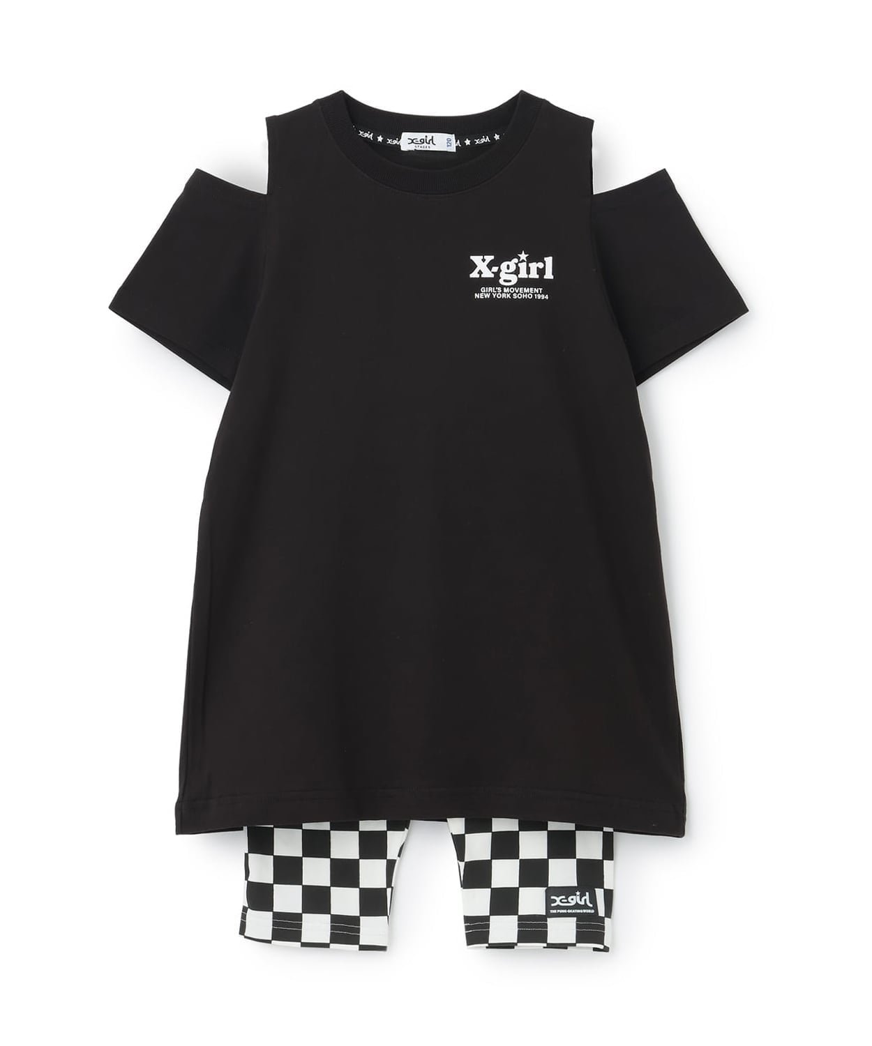 【SALE／30%OFF】X-girl Stages 【接触冷感】バックロゴ肩あきTワンピ+5分丈レギン...