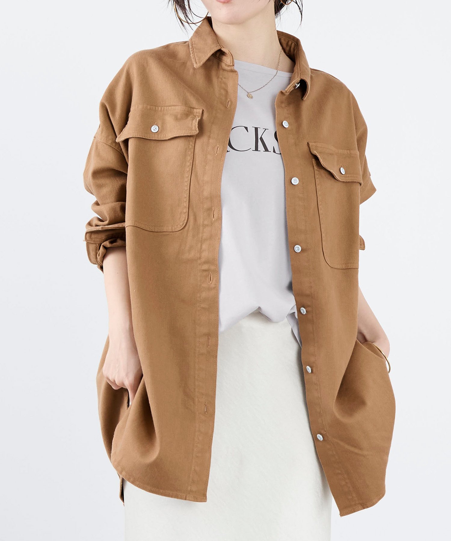 Healthy DENIM 【Healthy DENIM】ビックシャツ-Almond SH マイカアンドディール トップス シャツ・ブラウス ブラウン