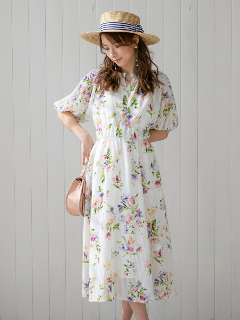 【SALE／60%OFF】QUEENS COURT フラワープリントワンピース クイーンズコート ワンピース・ドレス シャツワンピース ホワイト パープル【送料無料】のサムネイル