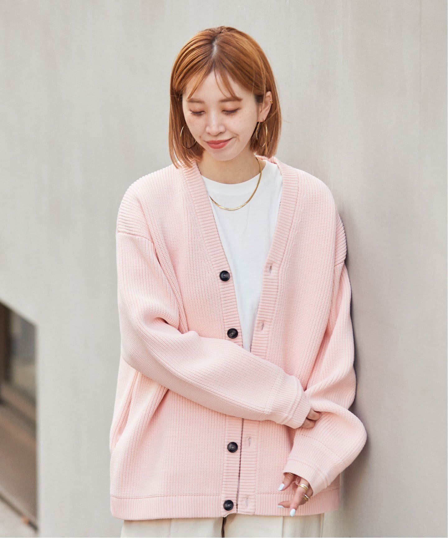 B.C STOCK 【カーディガン+カットソーの2点SET】オーバーサイズカーディガン ベーセーストック トップス カーディガン ピンク グレー ホワイト ベージュ イエロー【送料無料】のサムネイル