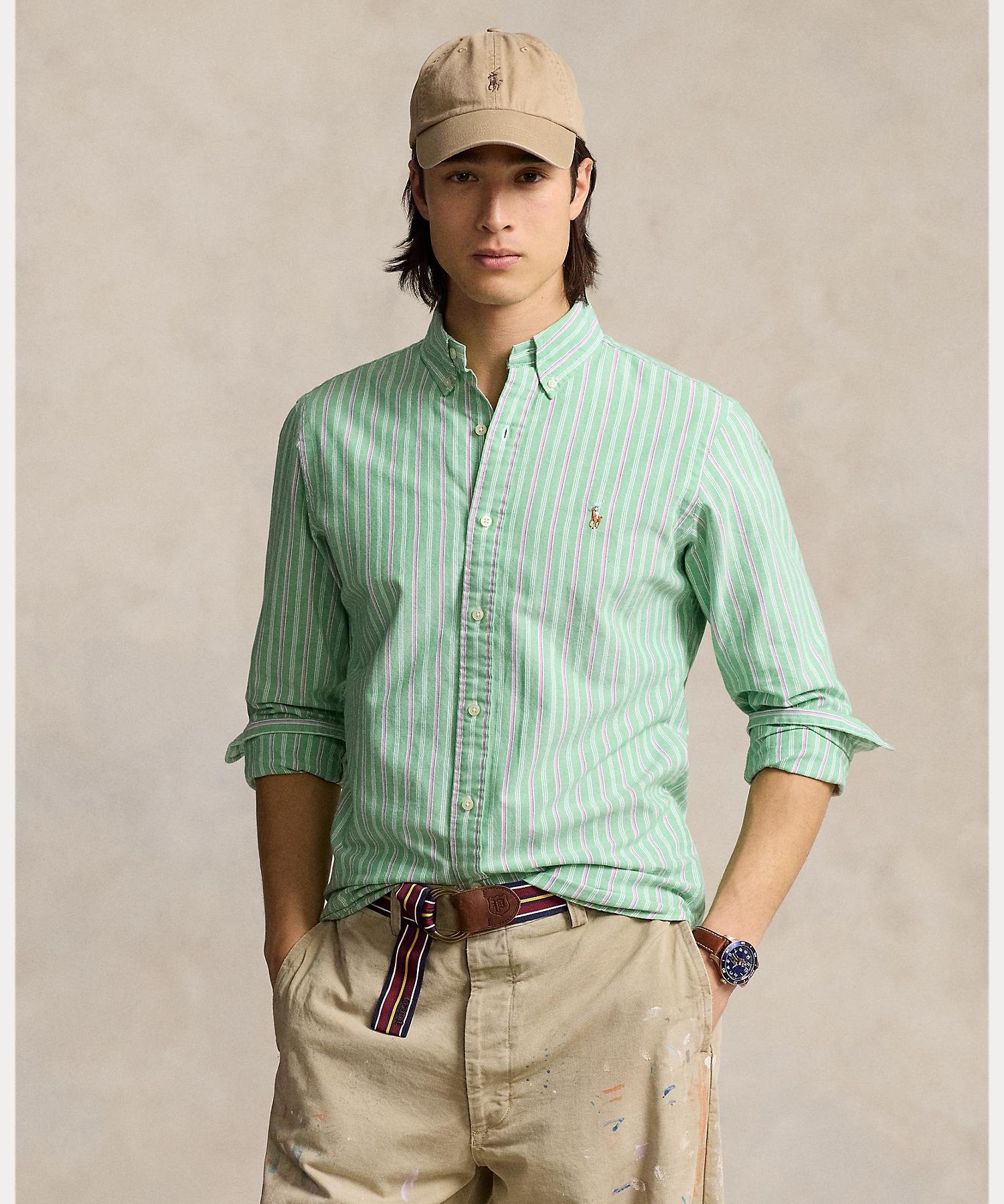 ラルフローレン POLO RALPH LAUREN クラシック フィット ストライプド オックスフォード シャツ ラルフローレン トップス シャツ・ブラウス グリーン【送料無料】