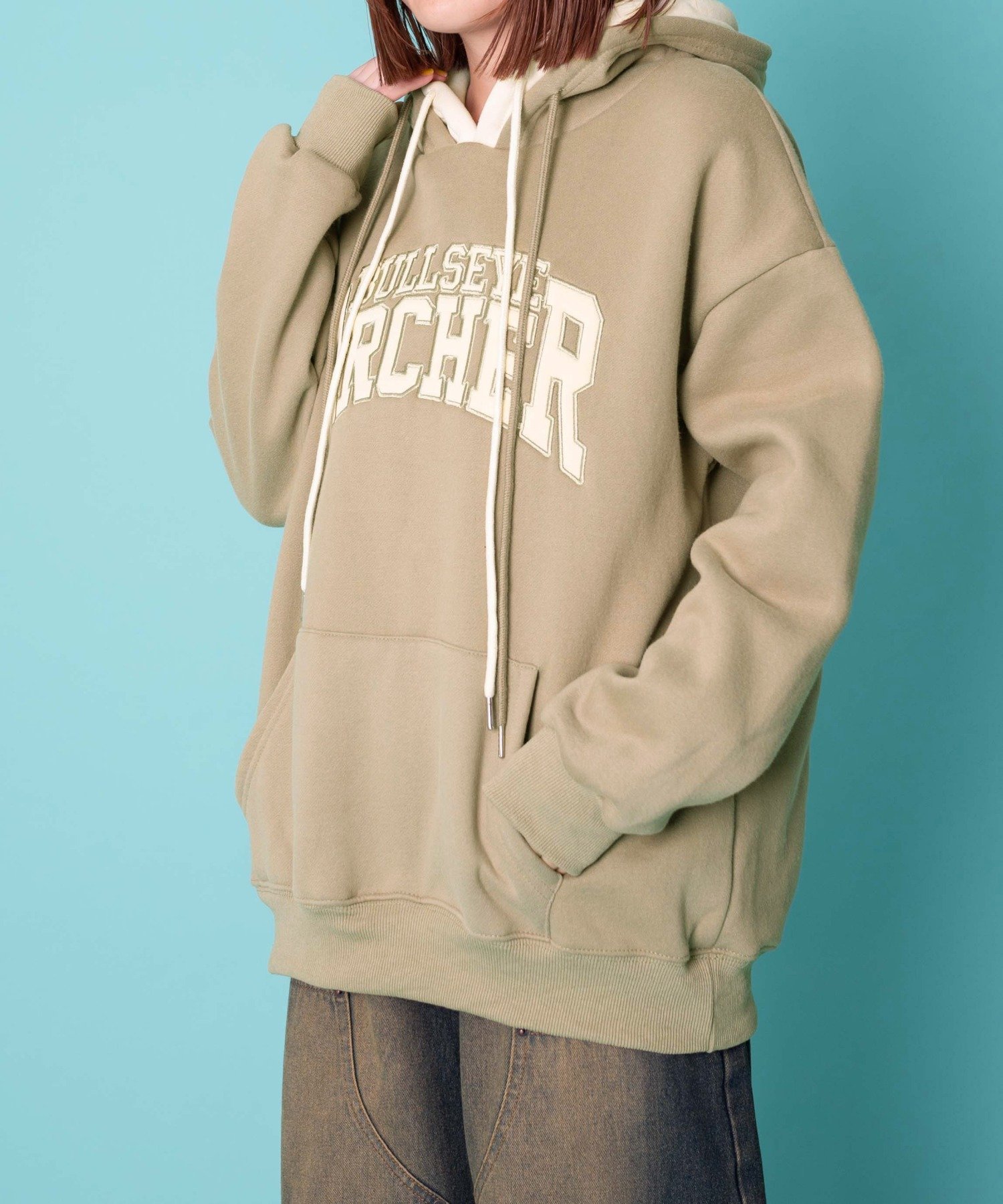 【SALE／11%OFF】WEGO LADY'S ダブルフードロゴビッグパーカー ウィゴー トップス パーカー・フーディー カーキグリーン ホワイト【送料無料】