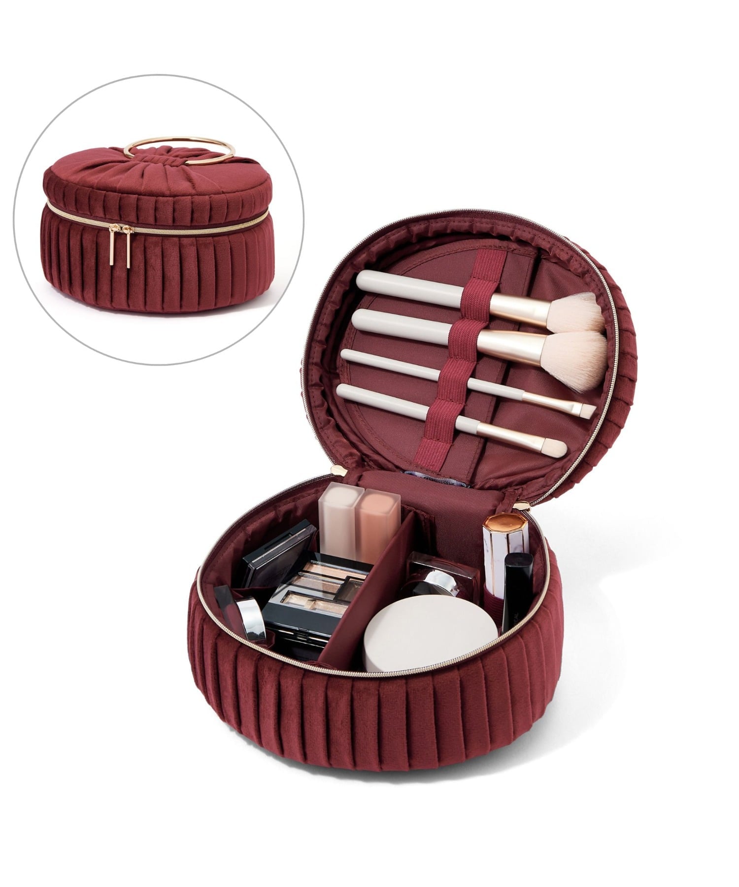 Francfranc ベロアプリーツ バニティポーチ S 仕切り ポケット付き コスメ収納 大容量 フランフラン 財..