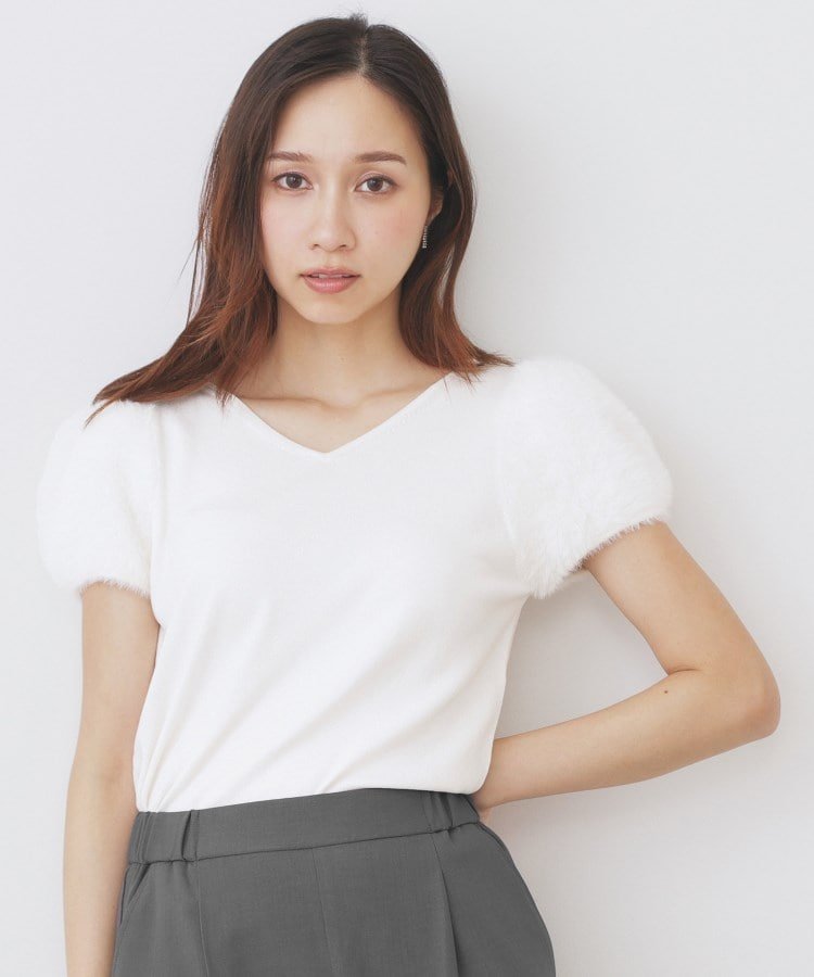 【SALE／55%OFF】index 《6色展開》フェザーパフスリーブVネックニット【洗濯機洗い可】 インデックス トップス ニット ホワイト グリーン ピンク グレー ブルー