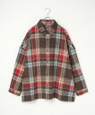 notch. BEVERLY HILLS POLO CLUB シャギーチェックシャツジャケット ノッチ トップス シャツ・ブラウス グレー ブラウン パープル レッド