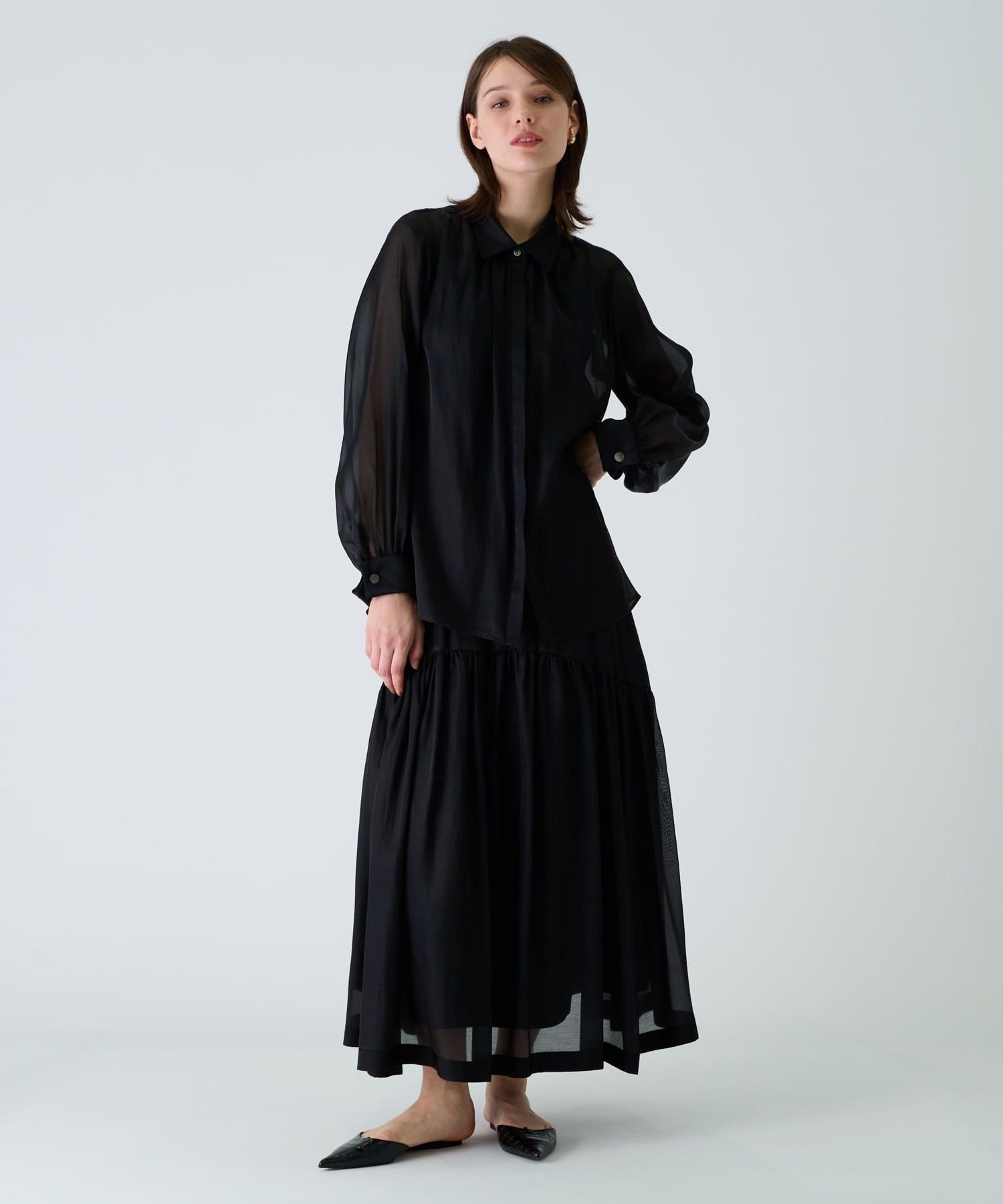 Leilian ボリュームスリーブブラウス レリアン トップス シャツ・ブラウス ブラック