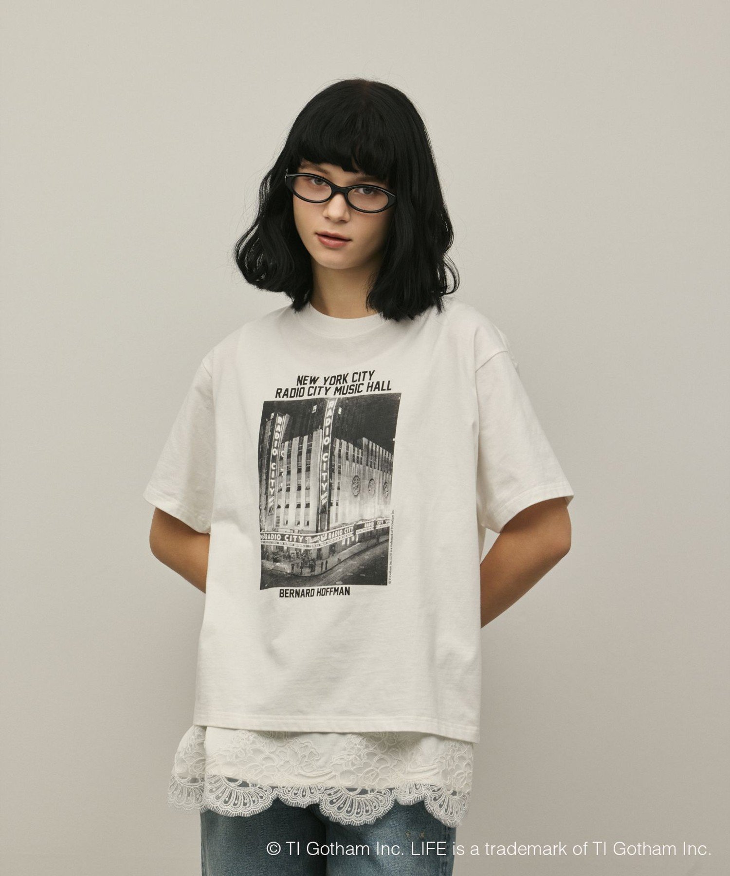 LIFE PICTURE COLLECTION photo Tシャツ グレースコンチネンタル トップス カットソー・Tシャツ ホワイト グレー