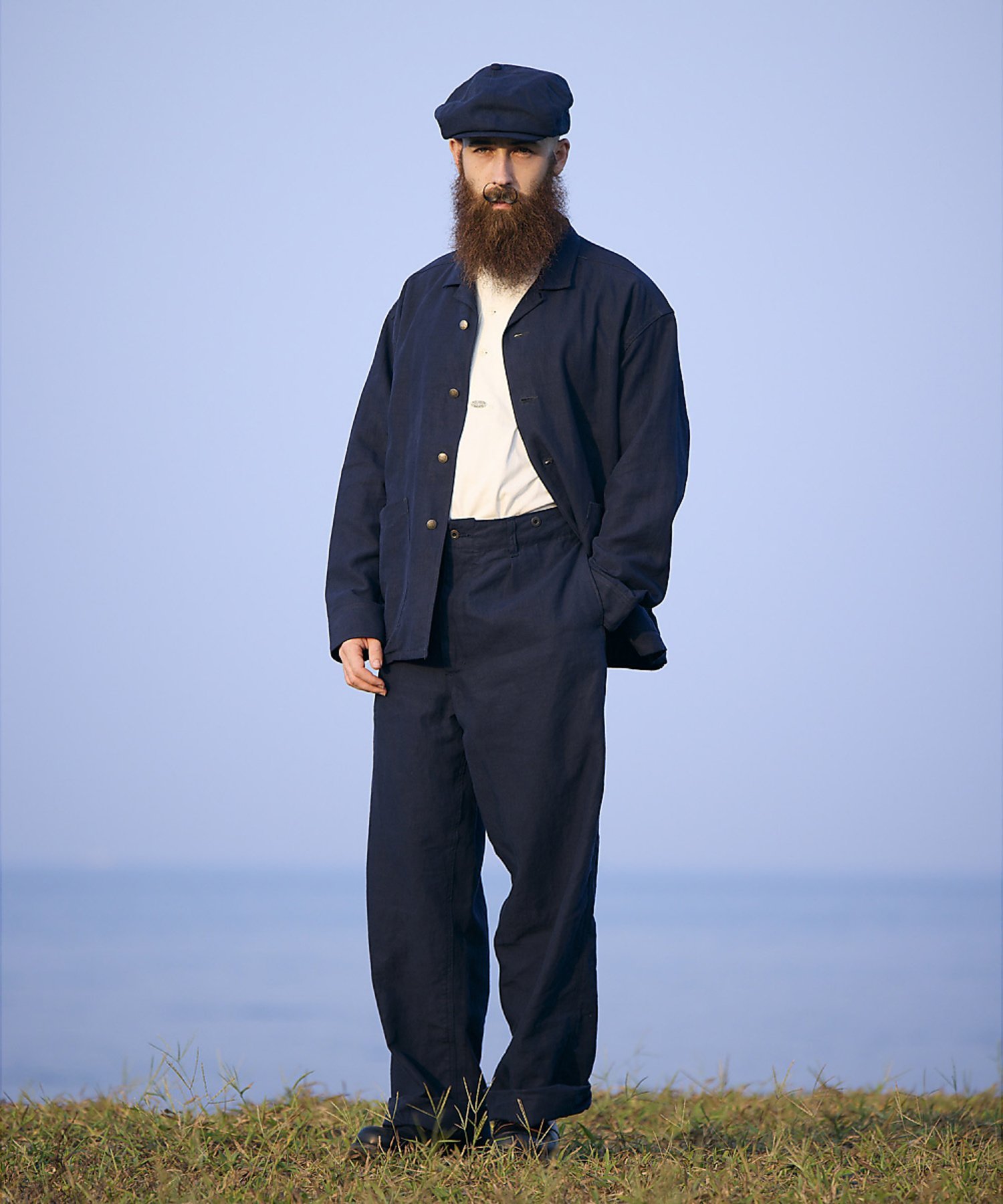 Nigel Cabourn 【公式】ナイジェル・ケーボン / MAN / フレンチチョアジャケット - リネ ナイジェル・ケーボン ジャケット・アウター その他のジャケット・アウター ネイビー ホワイト【送料無料】