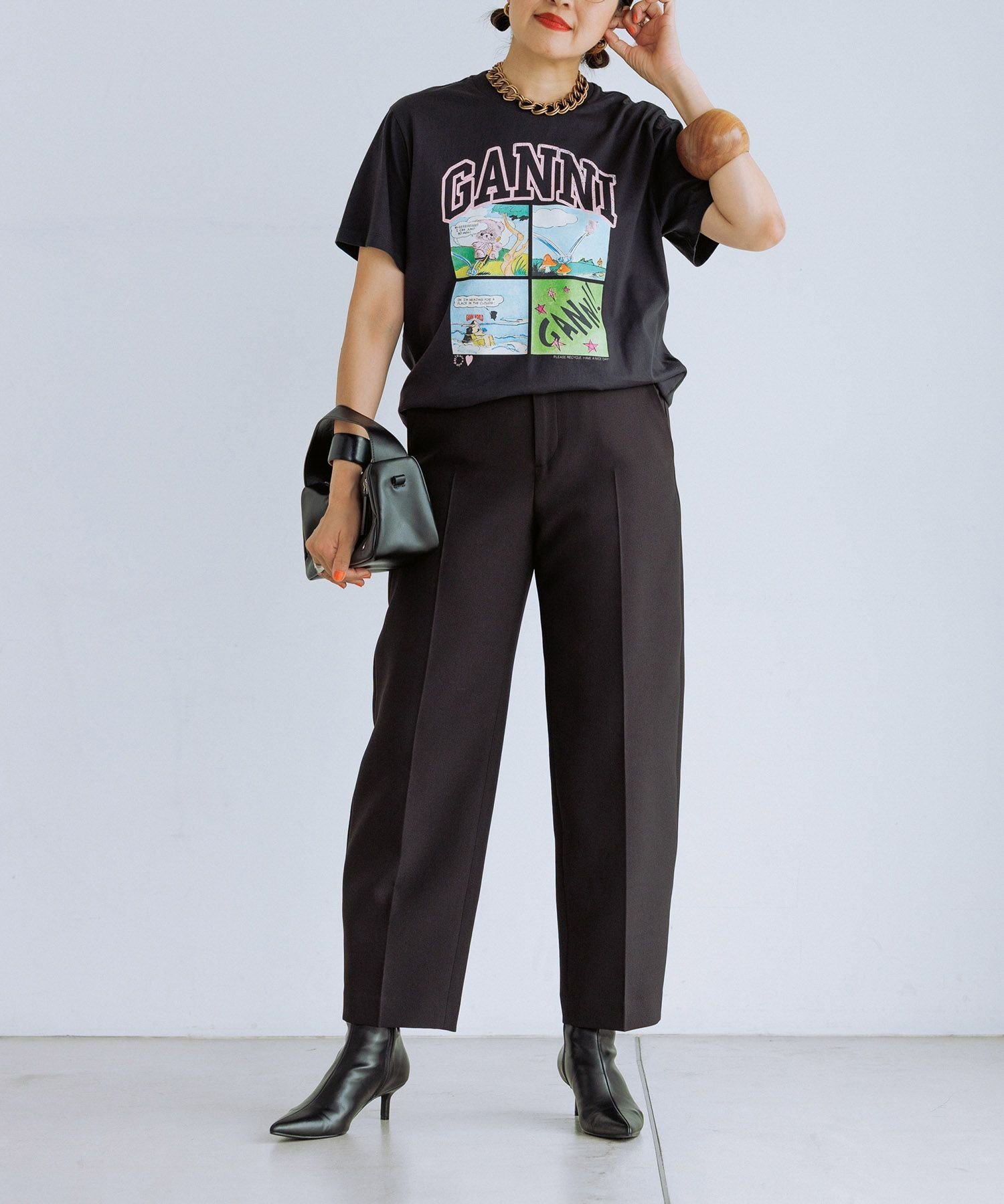 【GANNI for ADAM ET ROPE'】別注Basic Jersey TEDDY Tee アダムエロペ トップス カットソー・Tシャツ グレー ホワイト