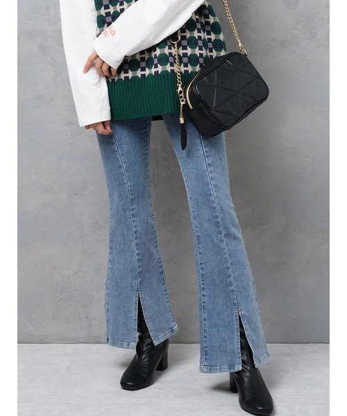 【SALE／14%OFF】Ludic Park デニムハイウエストフレアパンツ ルディックパーク パンツ その他のパンツ ブラック ブルー