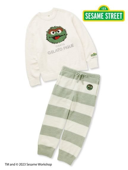 gelato pique 【SESAME STREET】【HOMME】ジャガードプルオーバー&ロングパンツセット ジェラートピケ トップス スウェット・トレーナー ホワイト レッド ブルー【送料無料】