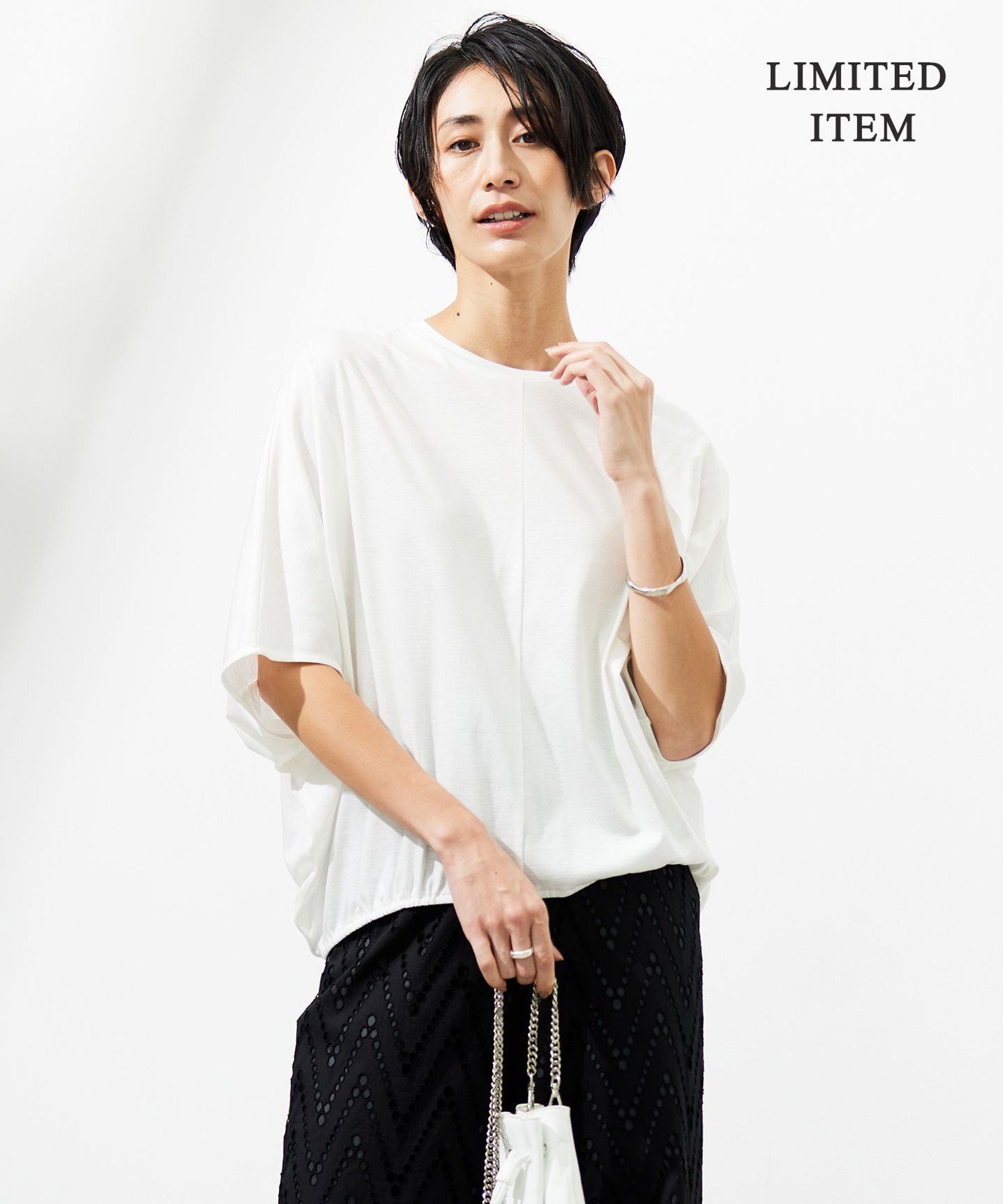 ICB L 【WEB限定・洗える】Ly.COハイゲージ ドルマンスリーブプルオーバー アイシービー トップス カットソー・Tシャツ ブラック ホワイト カーキグリーン ブルー