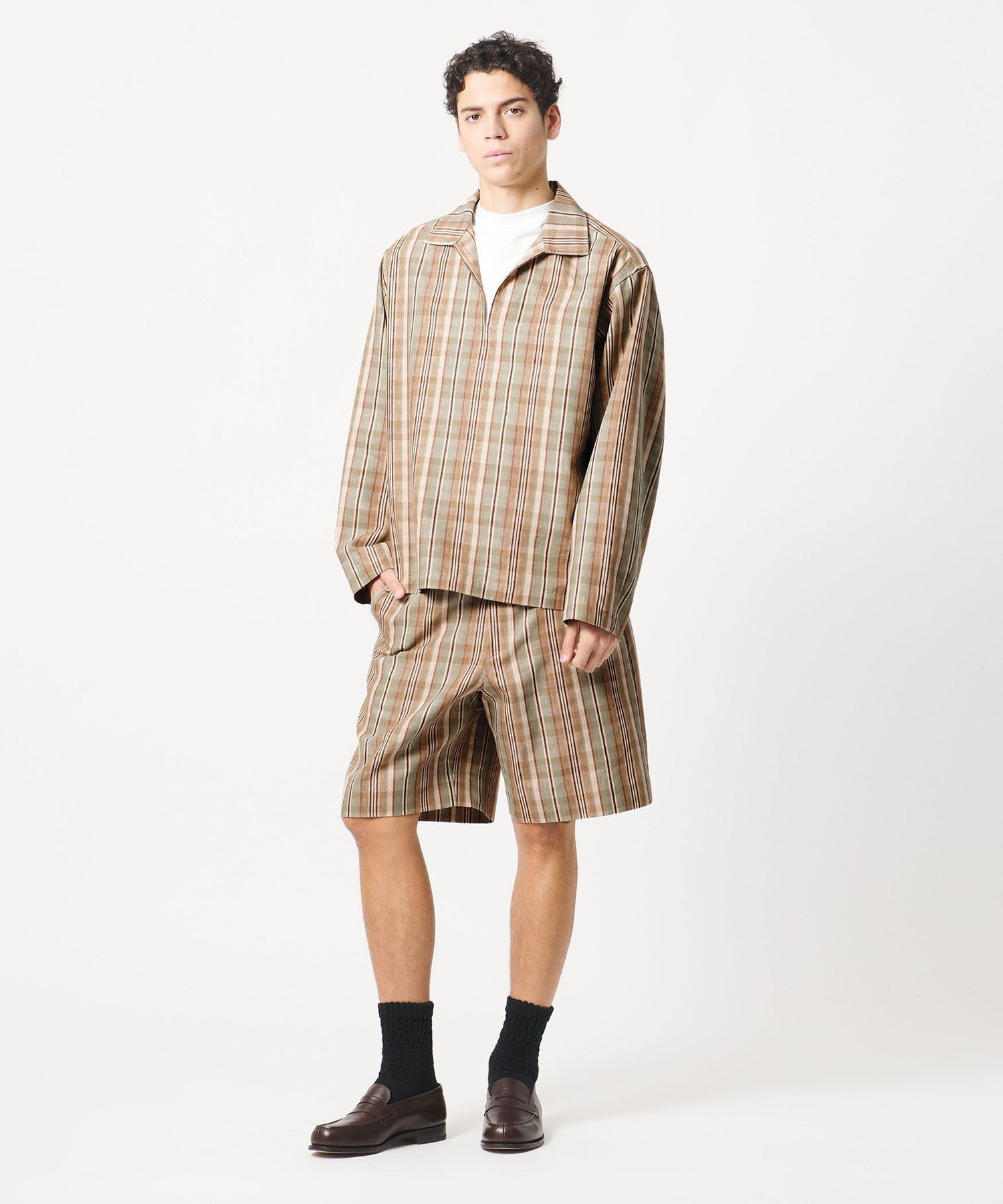 ＜LOEFF＞チェック ハーフパンツ MENS ユナイテッドアローズ パンツ キュロット ベージュ